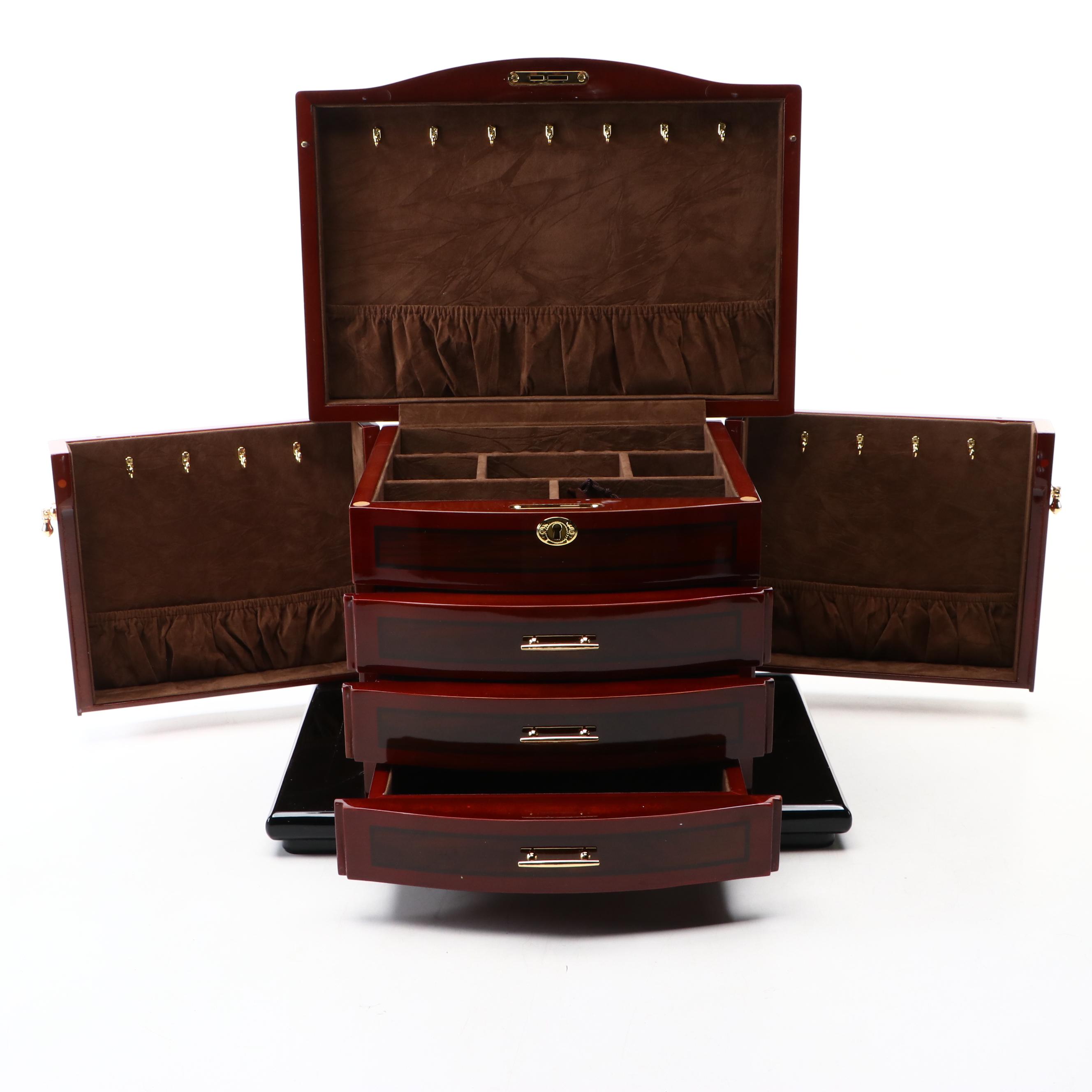 Jere High Cherry and Black Finished Locking Jewelry Box