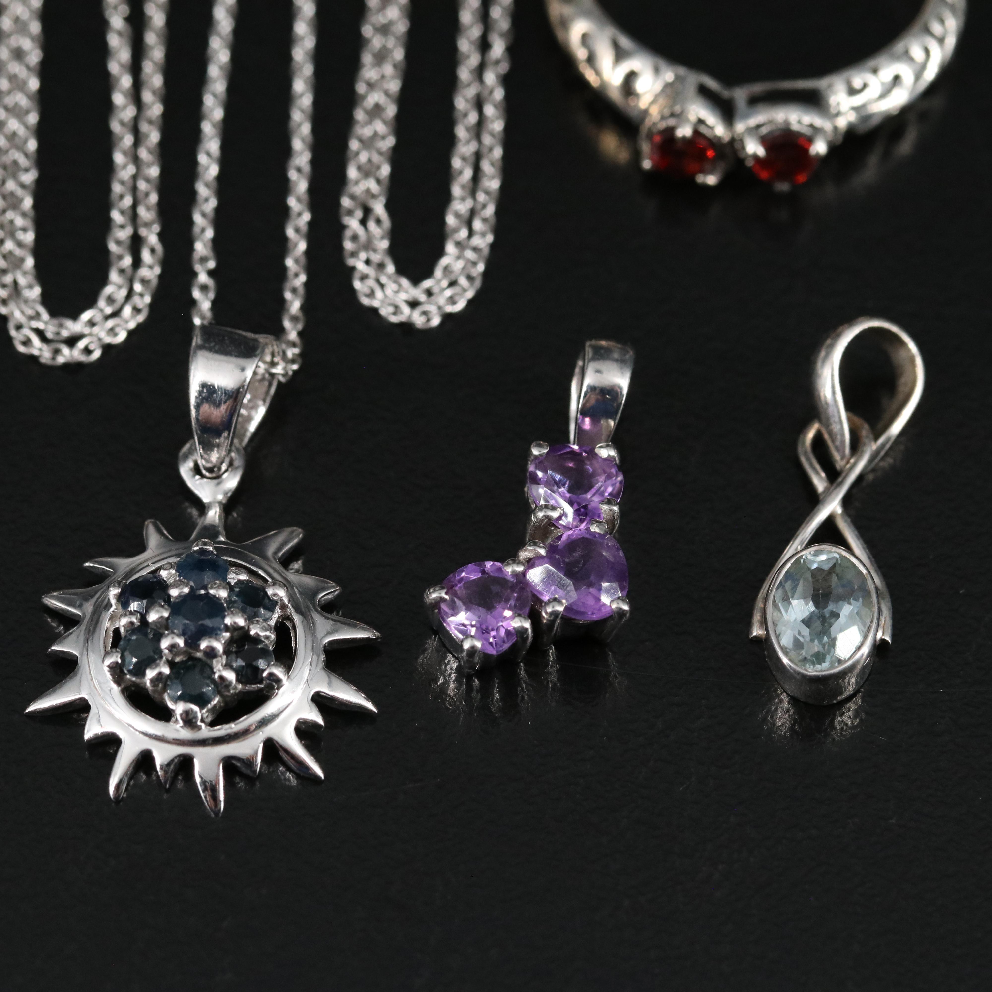 14 Assorted Sterling Silver Rings, Necklaces, Earrings, and Pendants