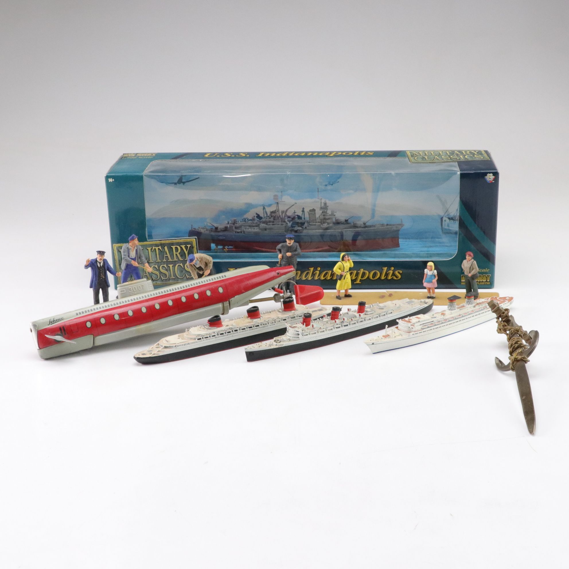 U.S.S. Indianapolis Model with Other Iconic Ship Diecast Figurines