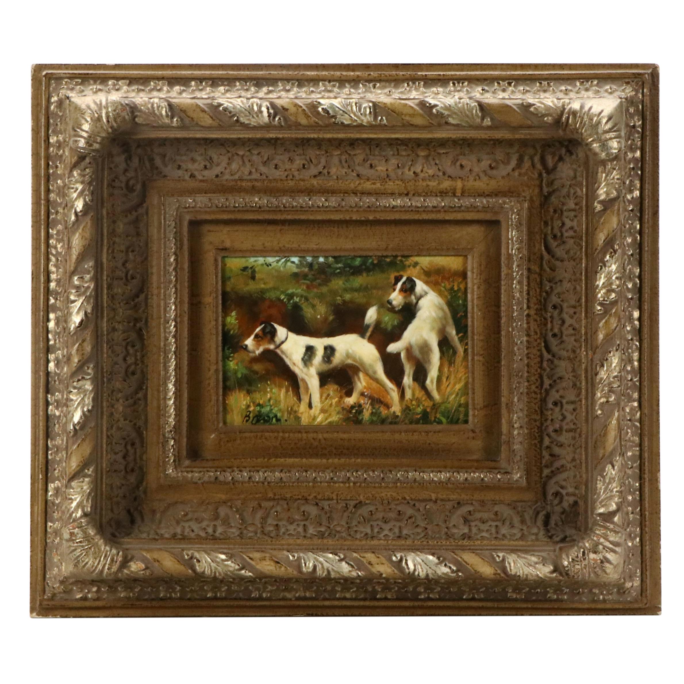 Oil Painting of Pair of Fox Terriers