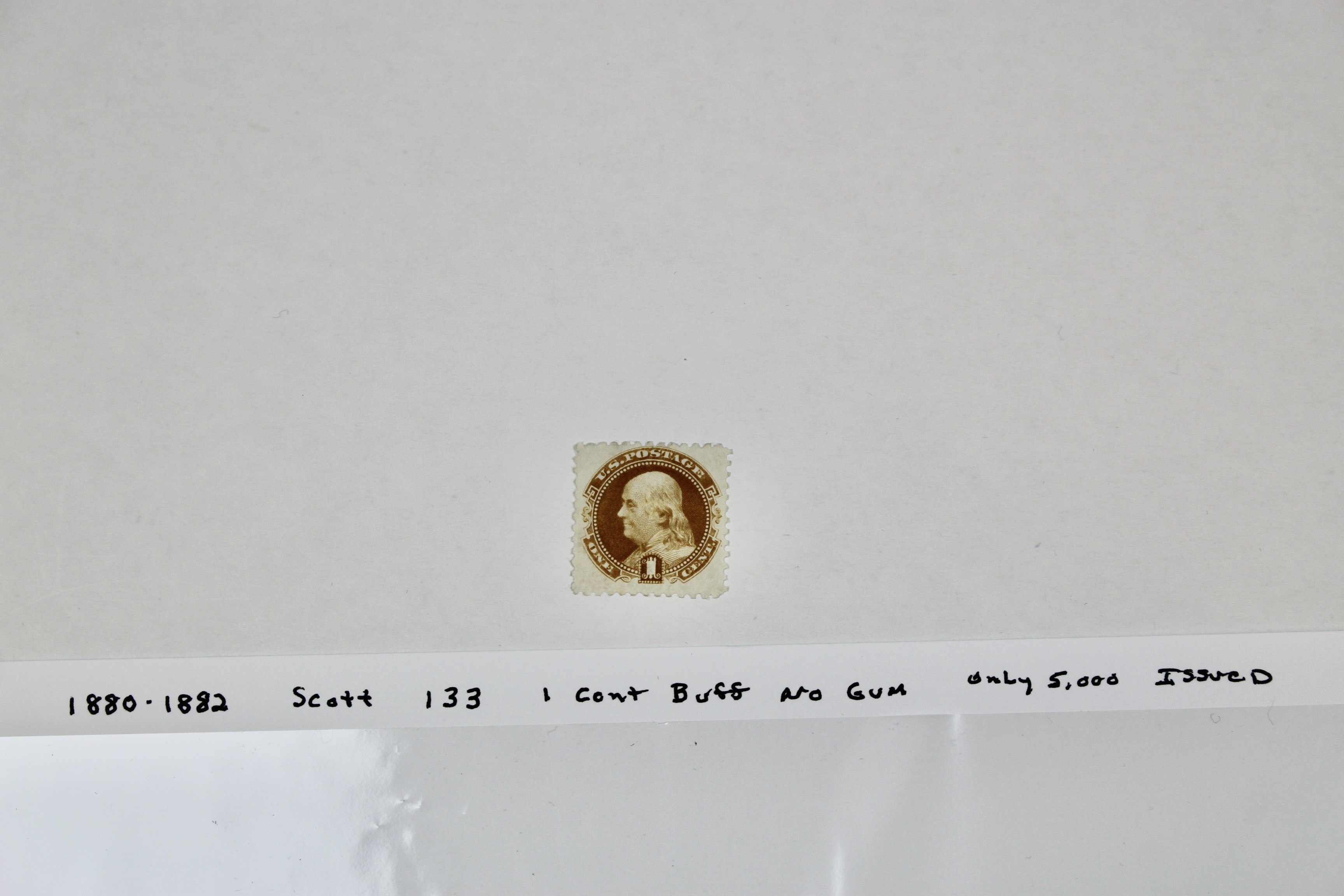 1880 Scott 133 1-Cent Buff, No Gum U.S. Stamp, Only 5,000 Issued