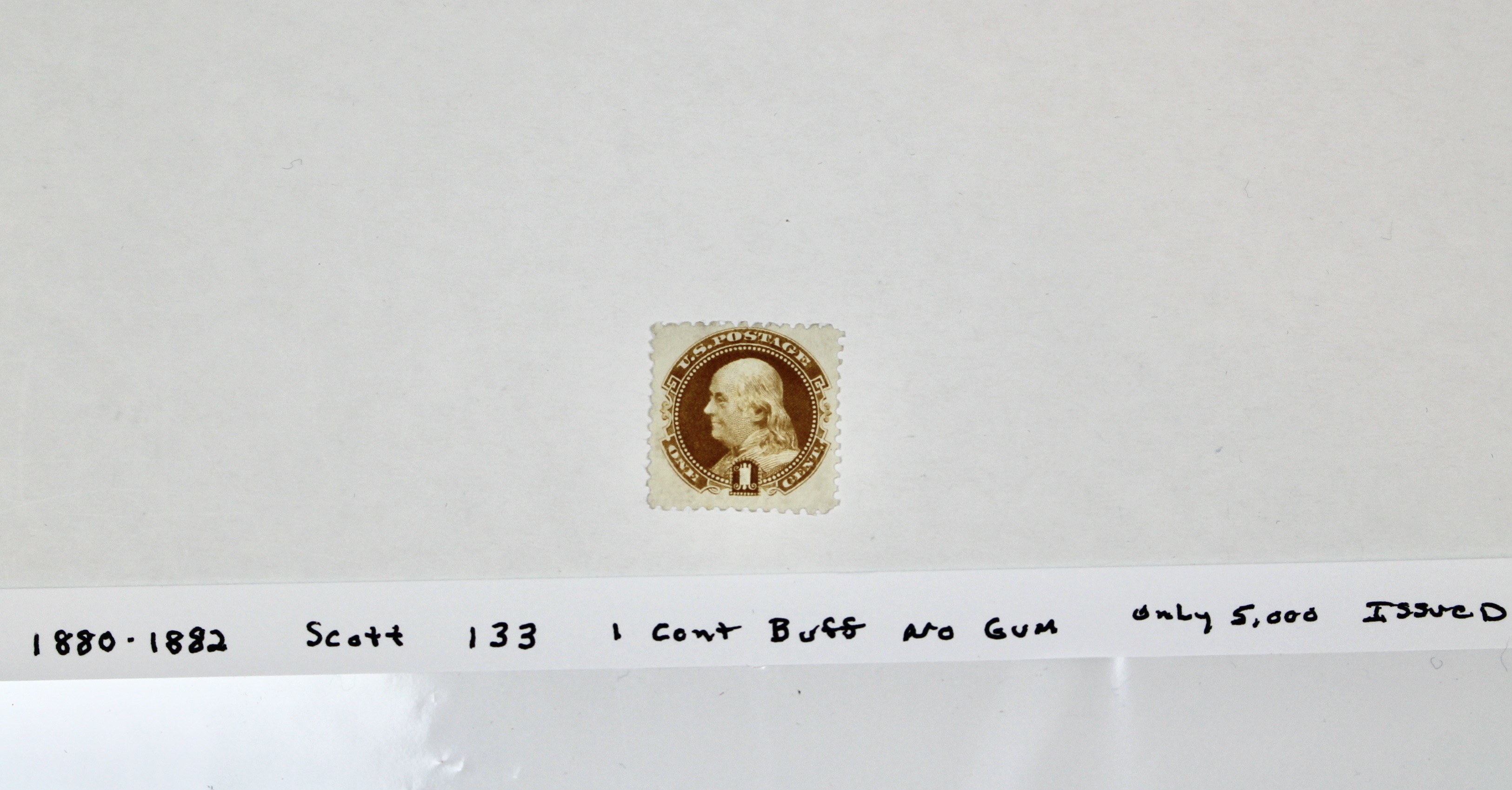 1880 Scott 133 1-Cent Buff, No Gum U.S. Stamp, Only 5,000 Issued