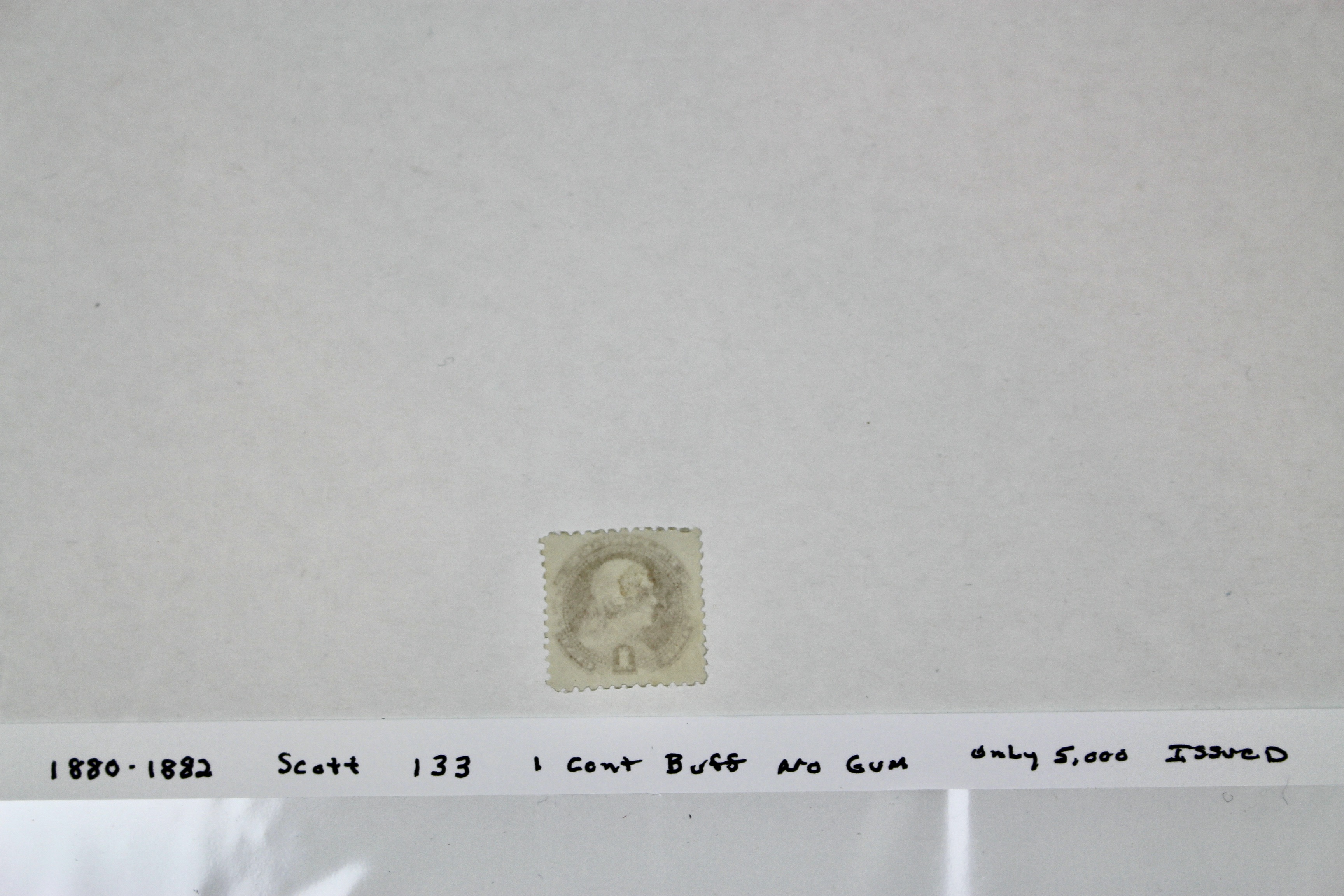 1880 Scott 133 1-Cent Buff, No Gum U.S. Stamp, Only 5,000 Issued