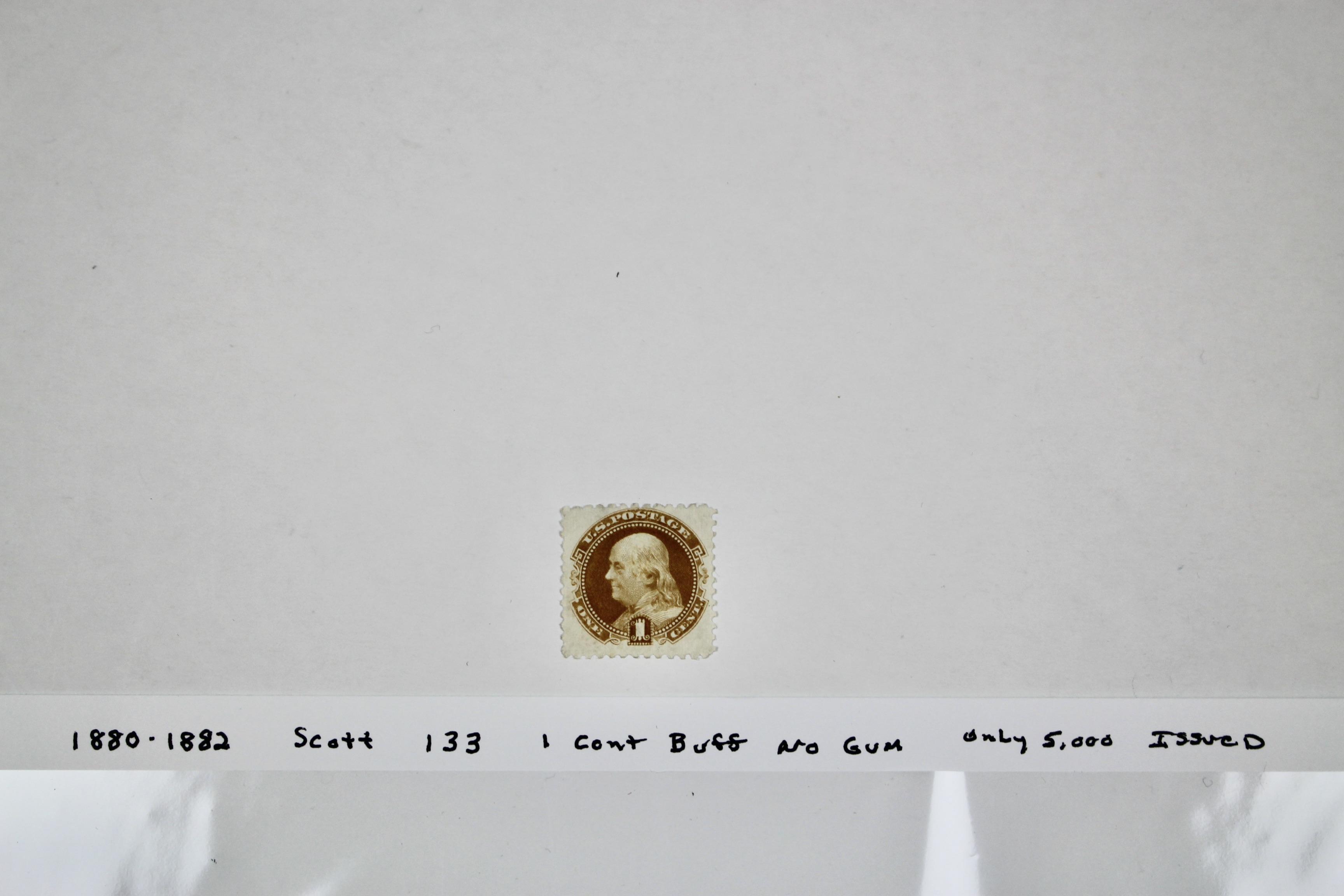 1880 Scott 133 1-Cent Buff, No Gum U.S. Stamp, Only 5,000 Issued
