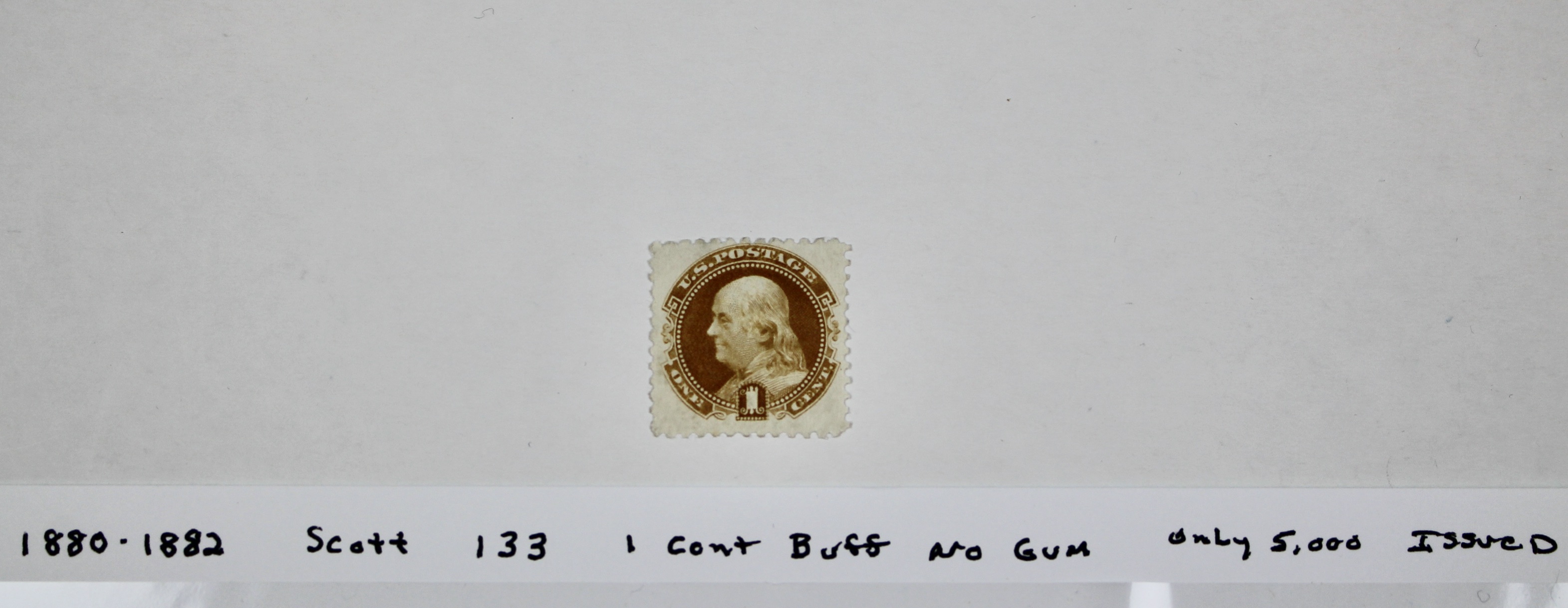1880 Scott 133 1-Cent Buff, No Gum U.S. Stamp, Only 5,000 Issued