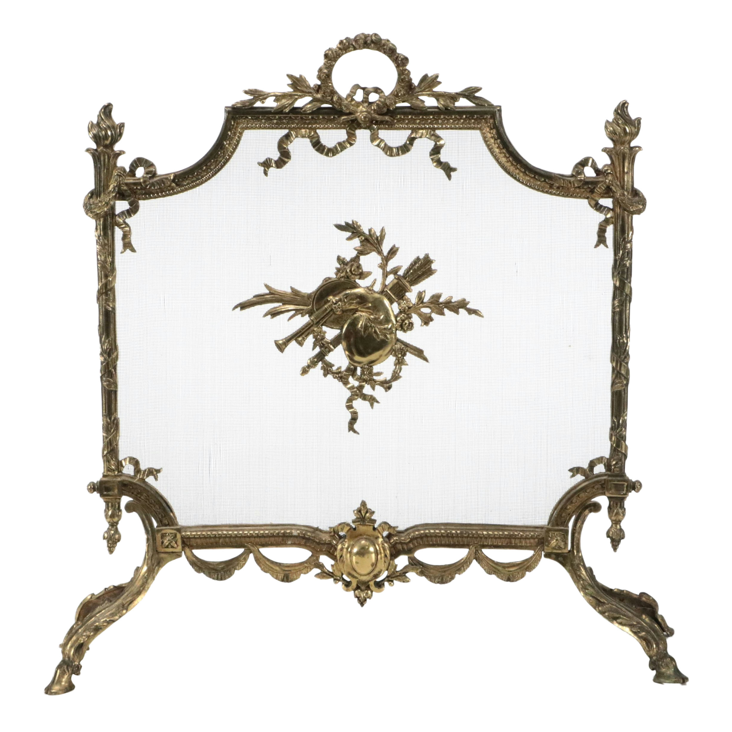 Louis XVI Style Brass Fireplace Screen, Late 19th/Early 20th Century