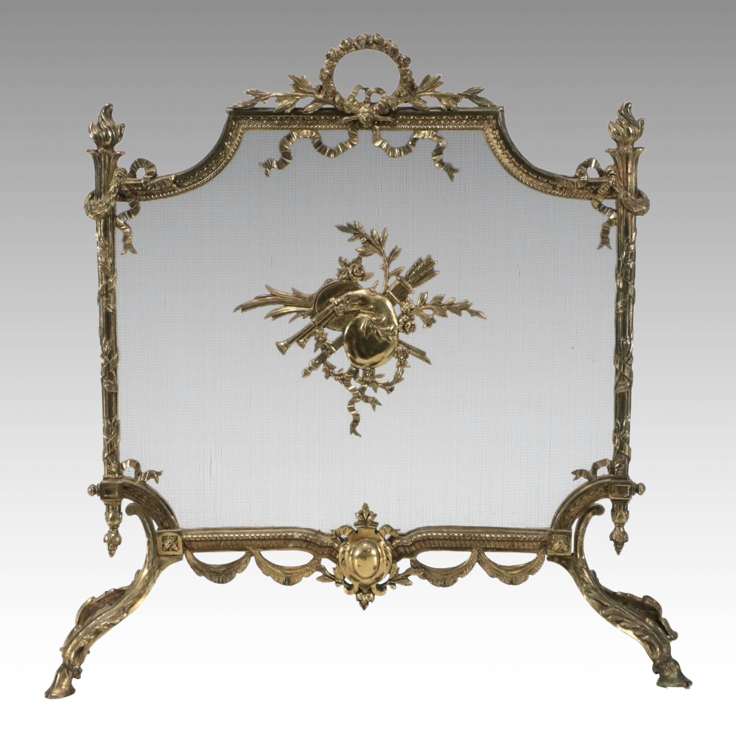 Louis XVI Style Brass Fireplace Screen, Late 19th/Early 20th Century
