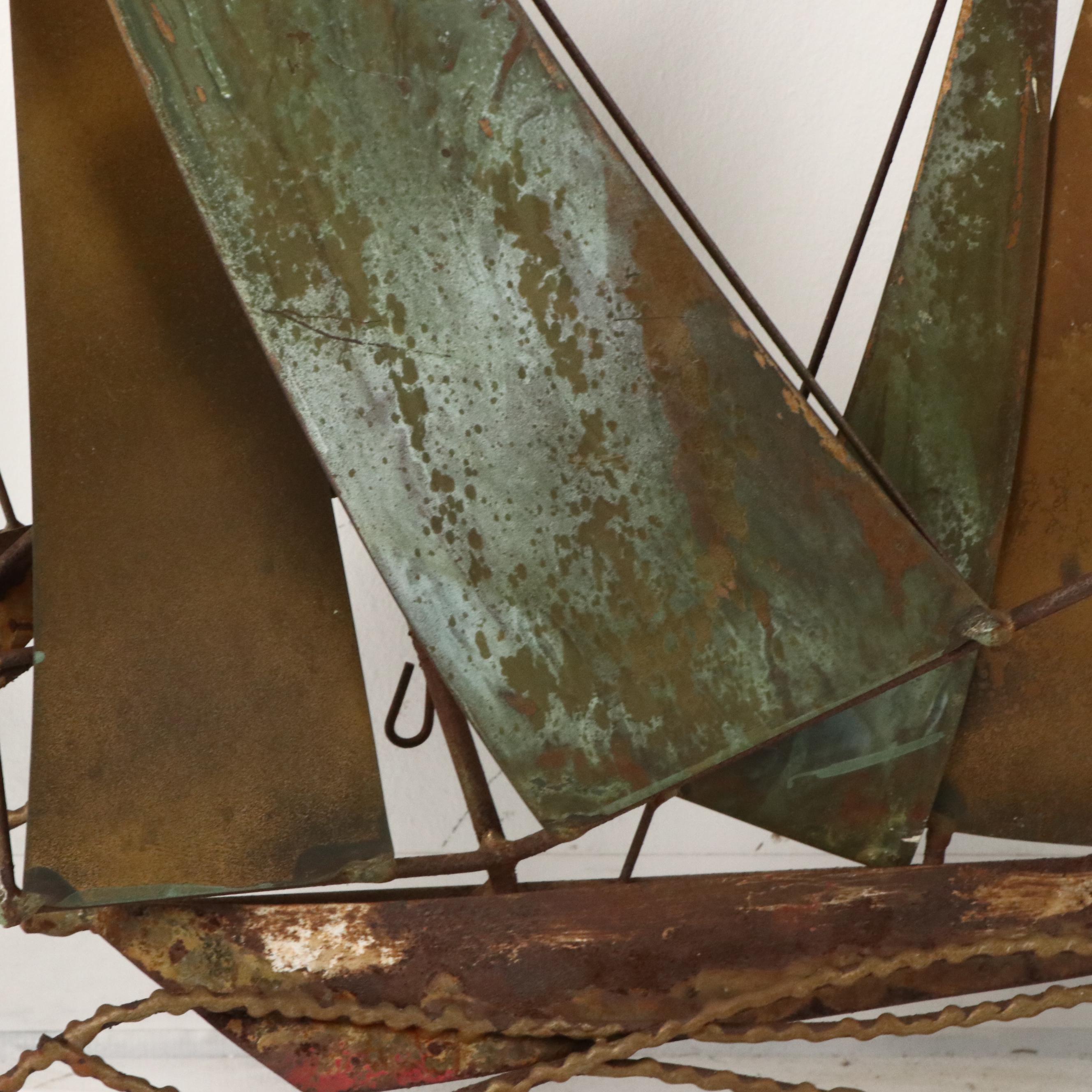 Curtis Jeré Brass and Copper Wall Sculpture of Sailboats, 1968