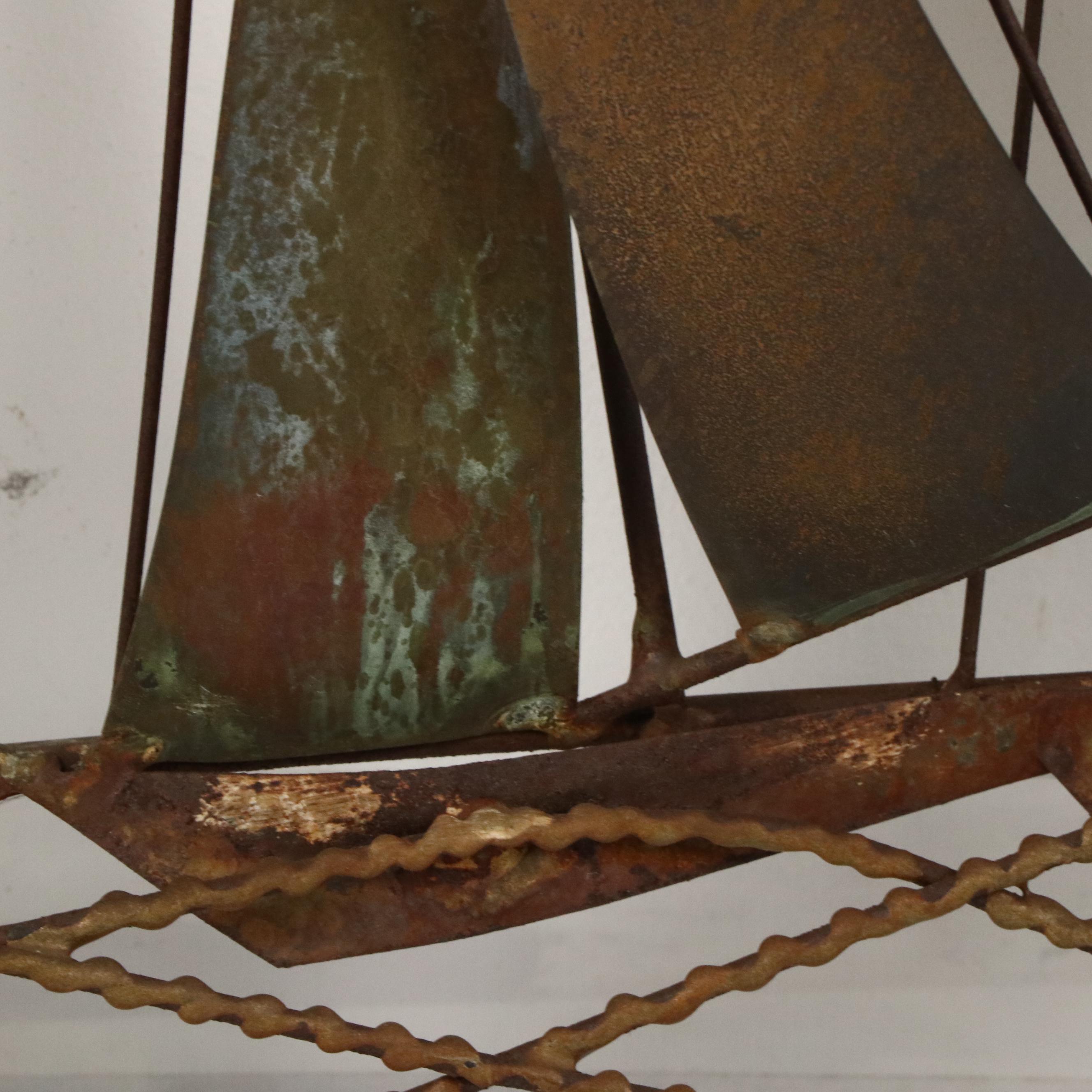 Curtis Jeré Brass and Copper Wall Sculpture of Sailboats, 1968