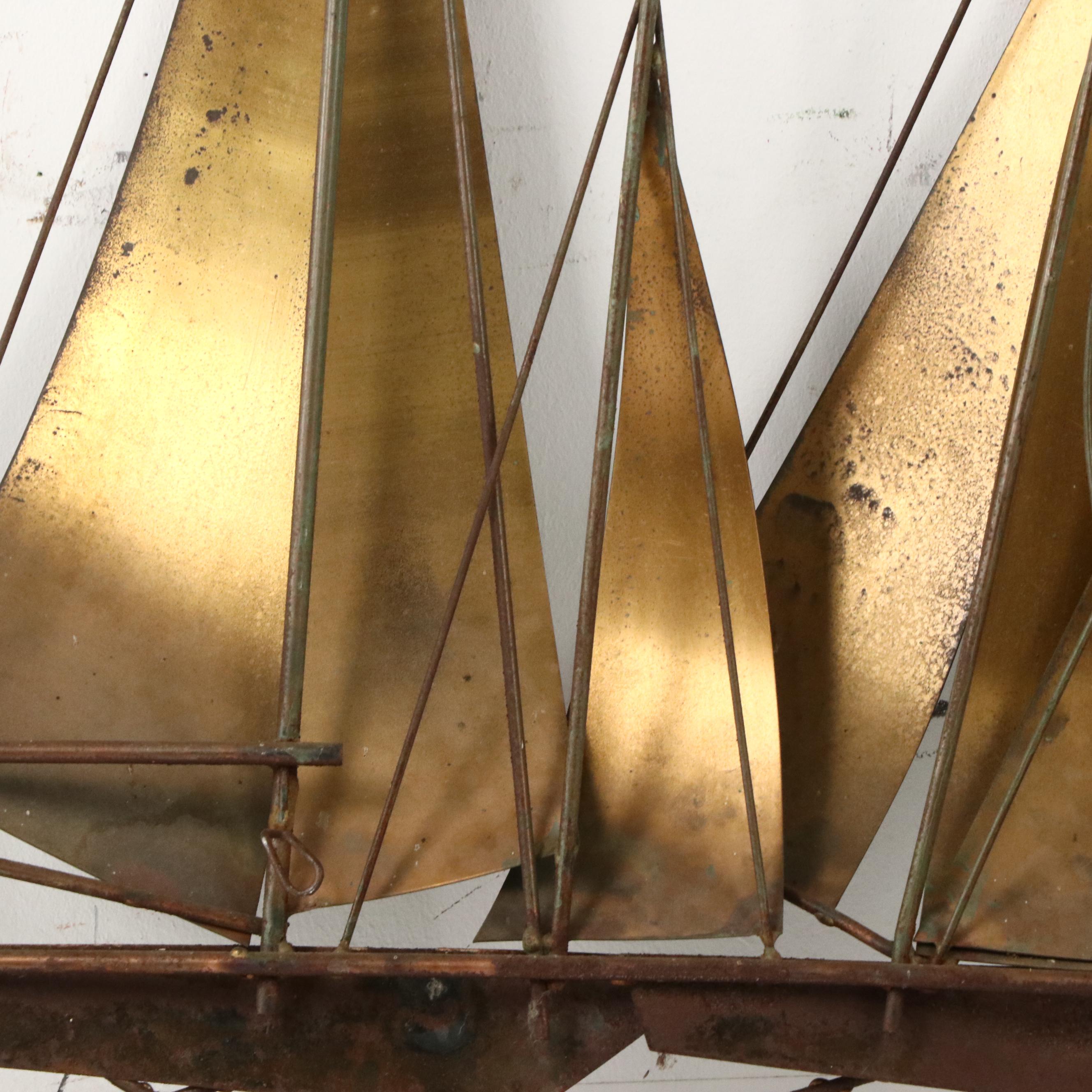 Curtis Jeré Brass and Copper Wall Sculpture of Sailboats, 1968