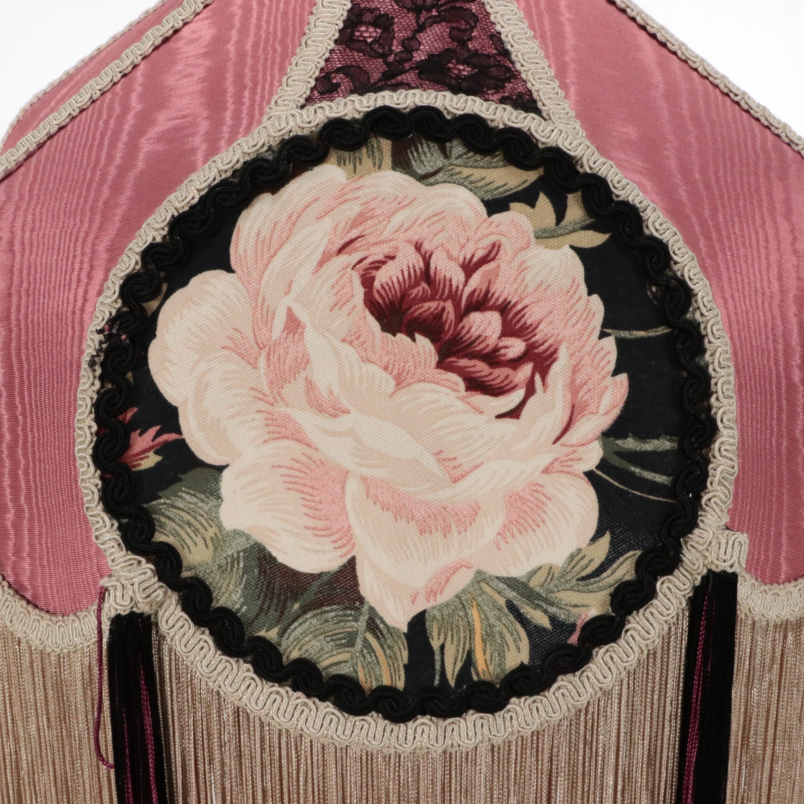 Cast Metal Table Lamp with Victorian Moire and Tassel Shade