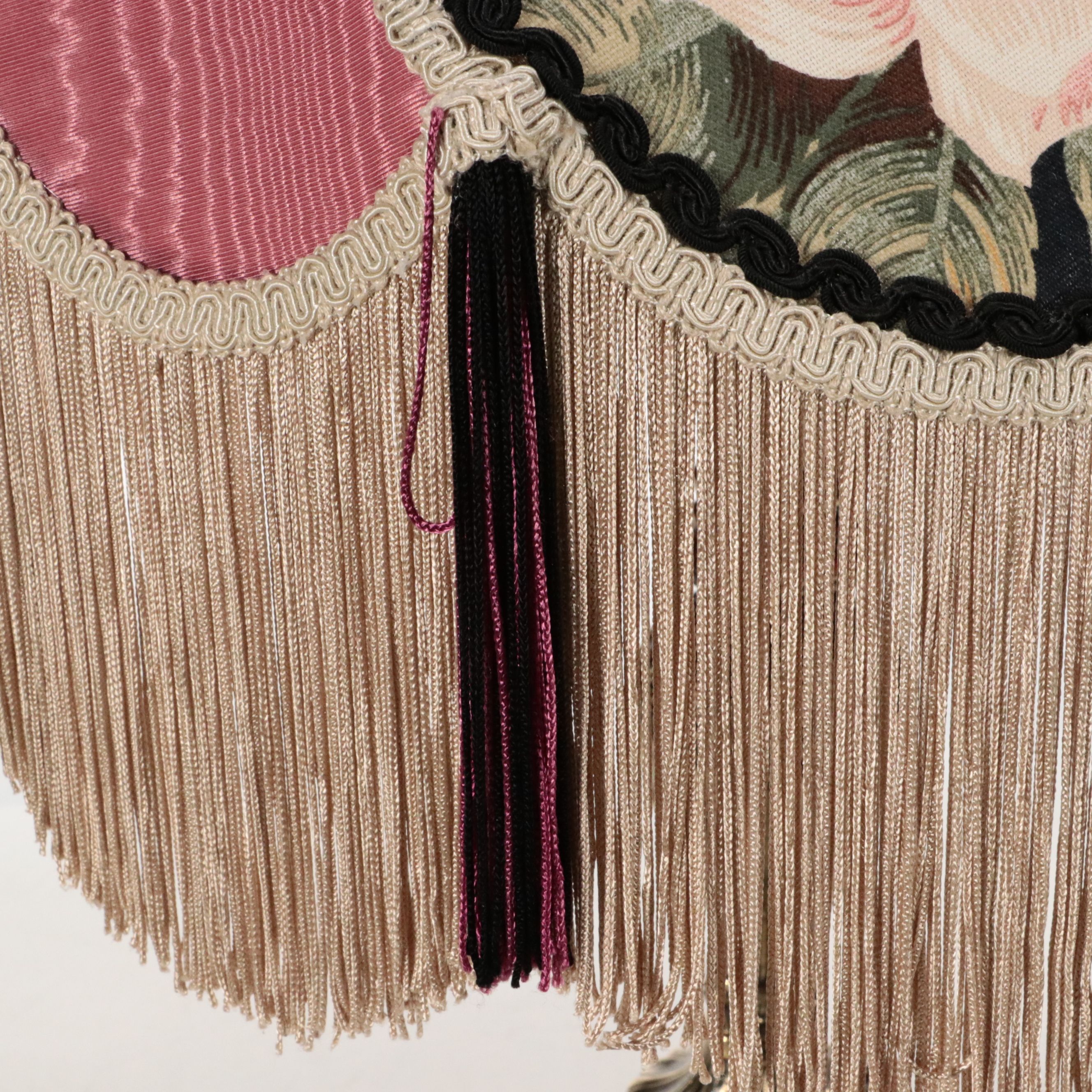 Cast Metal Table Lamp with Victorian Moire and Tassel Shade