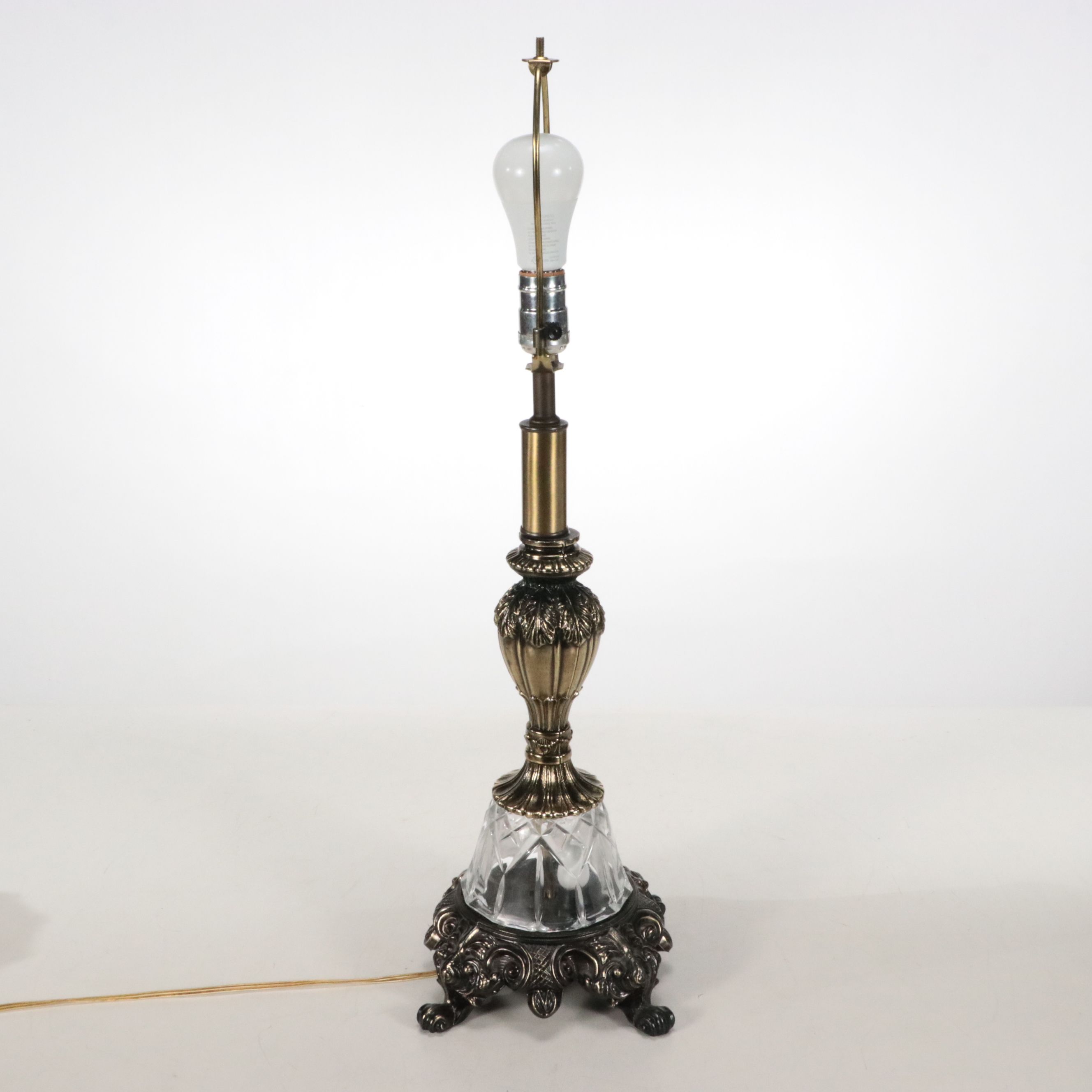 Cast Metal Table Lamp with Victorian Moire and Tassel Shade