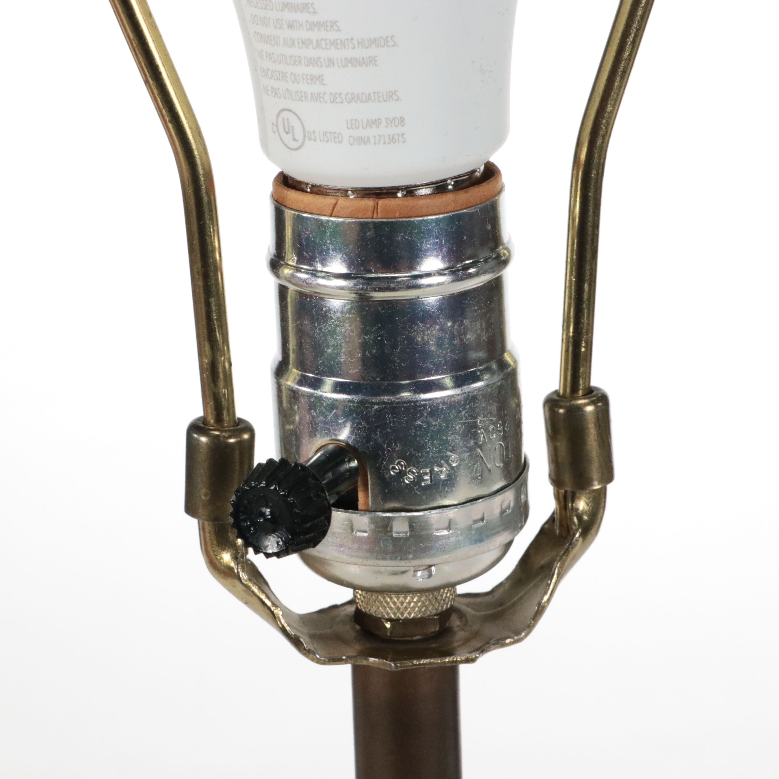 Cast Metal Table Lamp with Victorian Moire and Tassel Shade