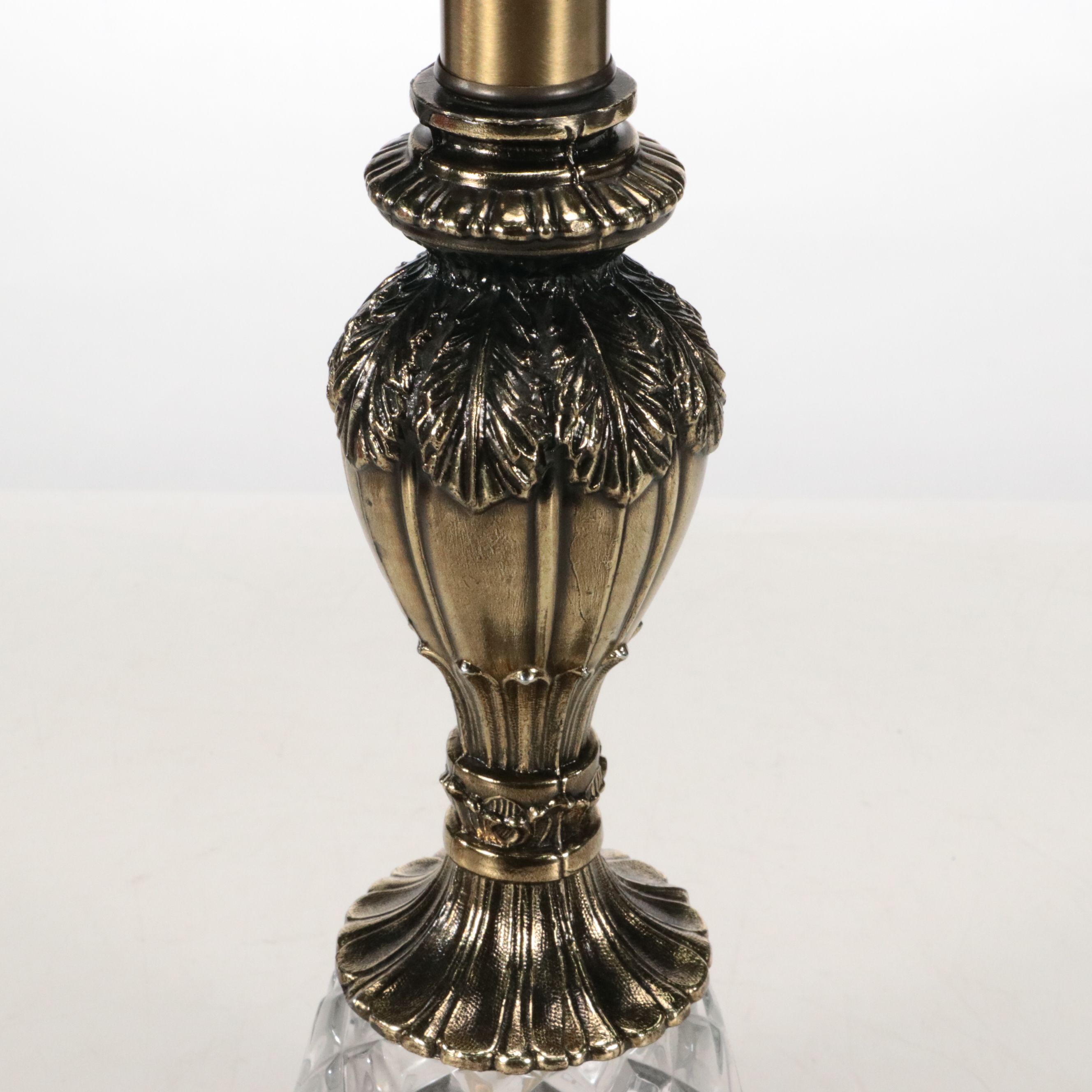 Cast Metal Table Lamp with Victorian Moire and Tassel Shade