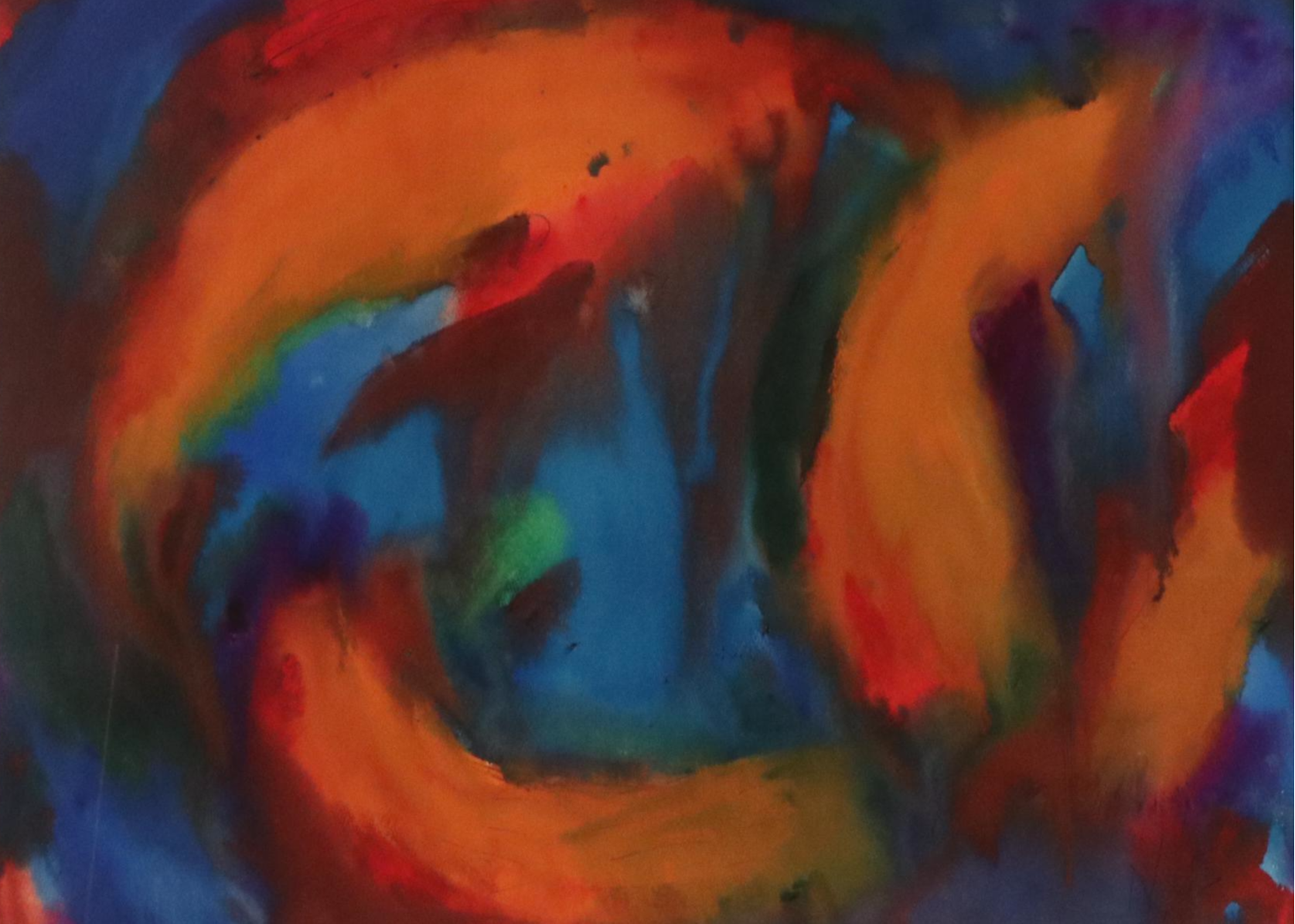 Abstract Composition With Fish Acrylic Wash Painting "N. 62"