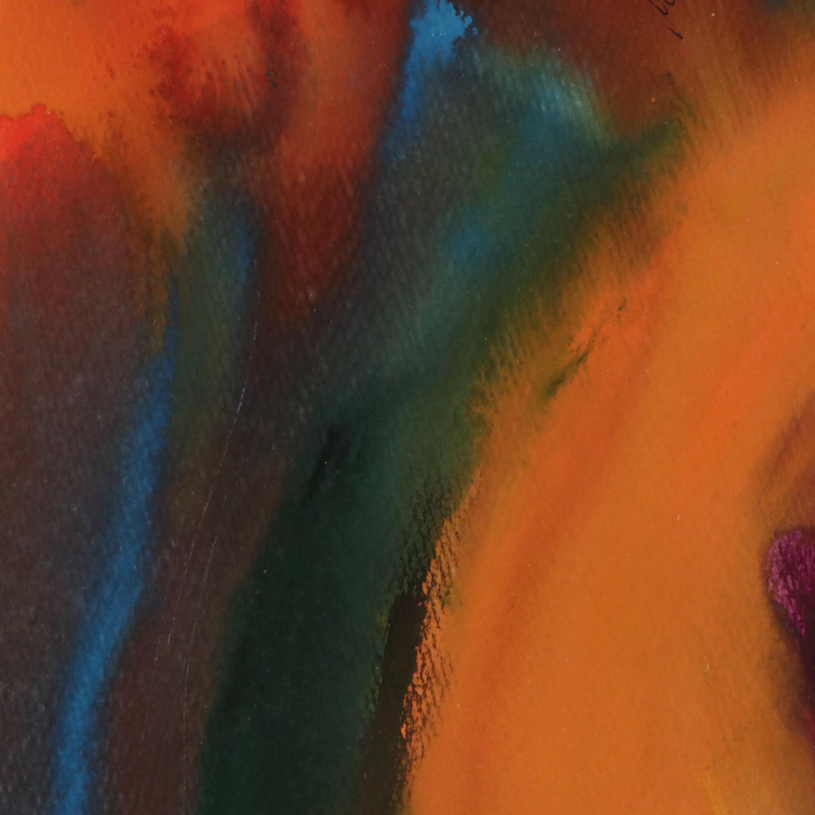 Abstract Composition With Fish Acrylic Wash Painting "N. 62"