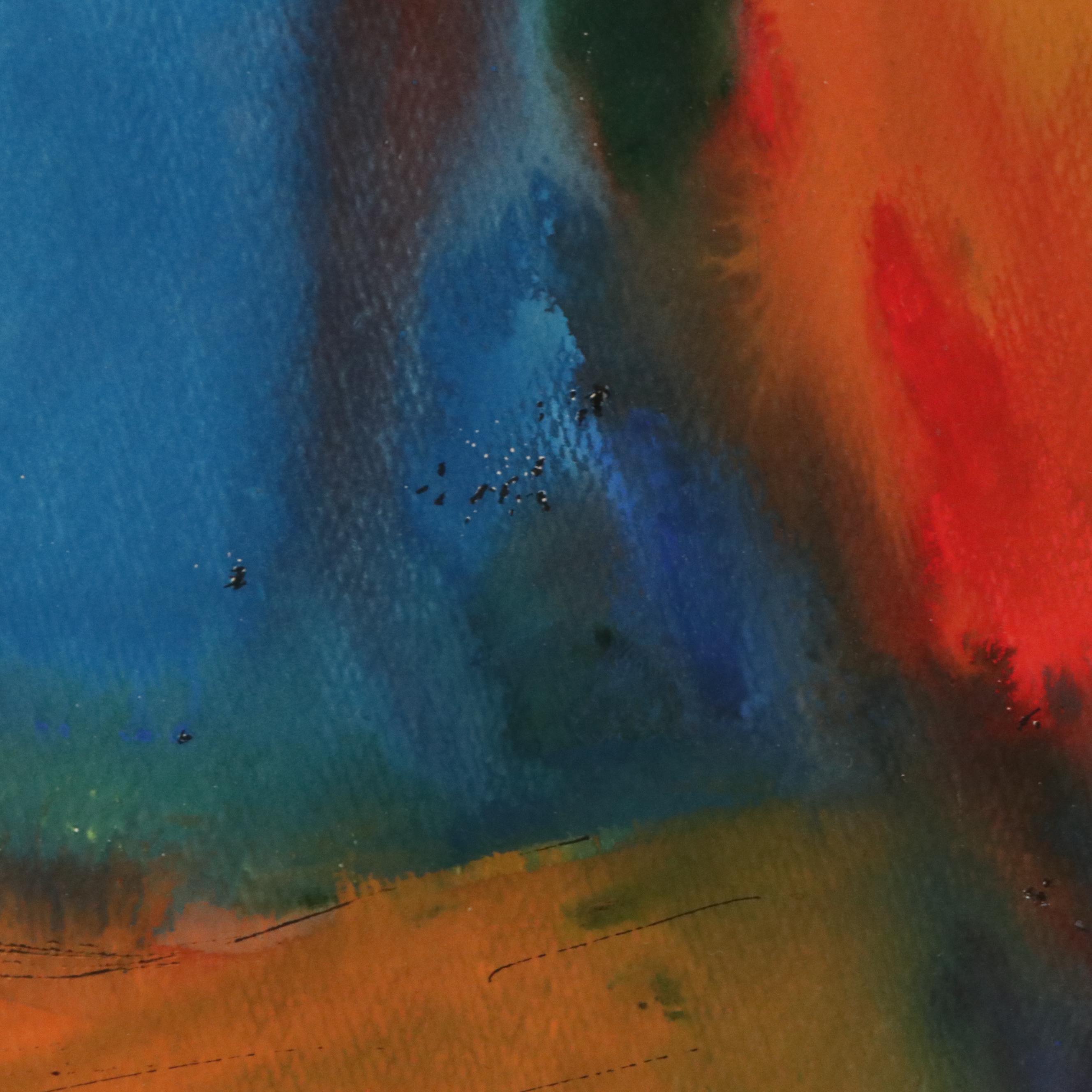 Abstract Composition With Fish Acrylic Wash Painting "N. 62"