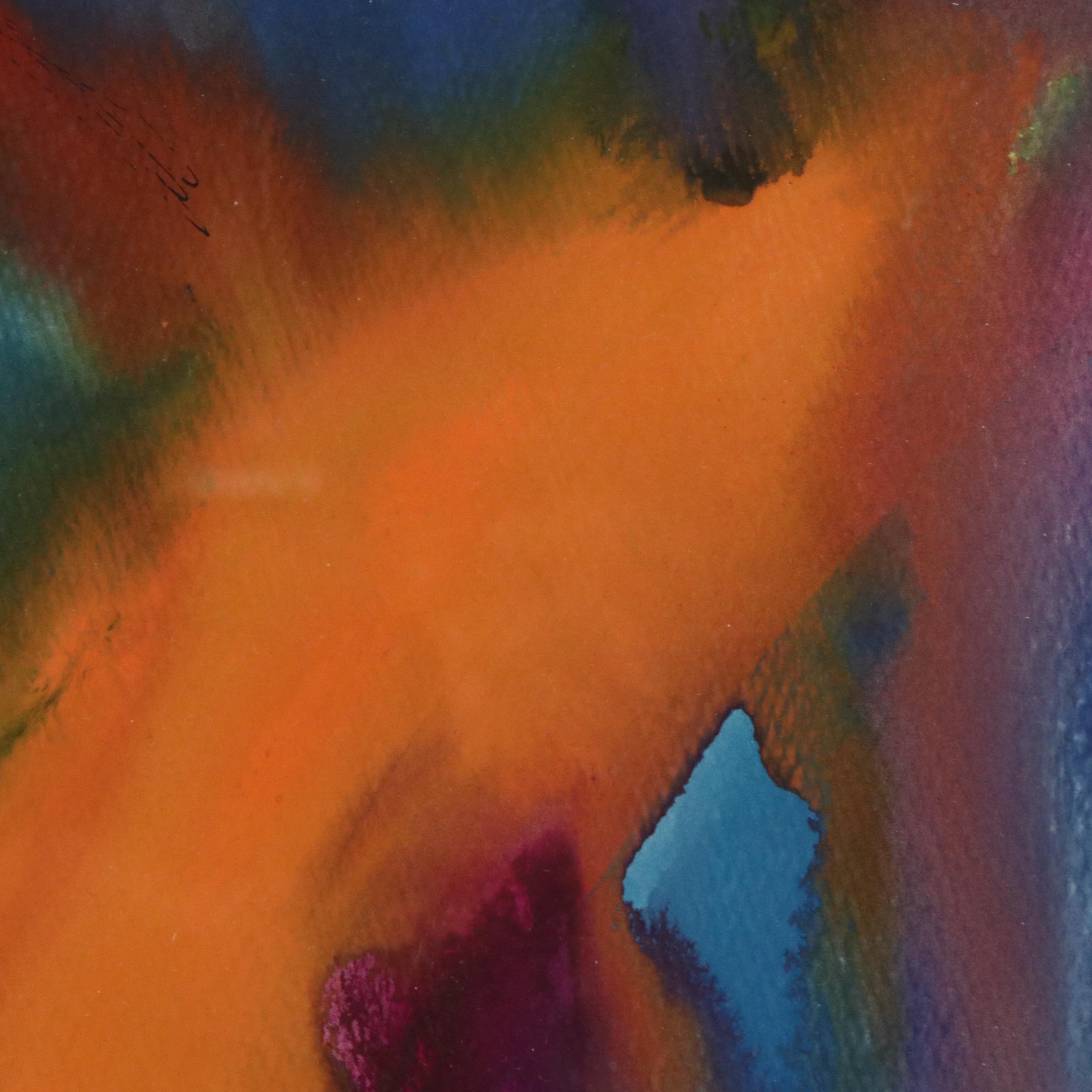 Abstract Composition With Fish Acrylic Wash Painting "N. 62"