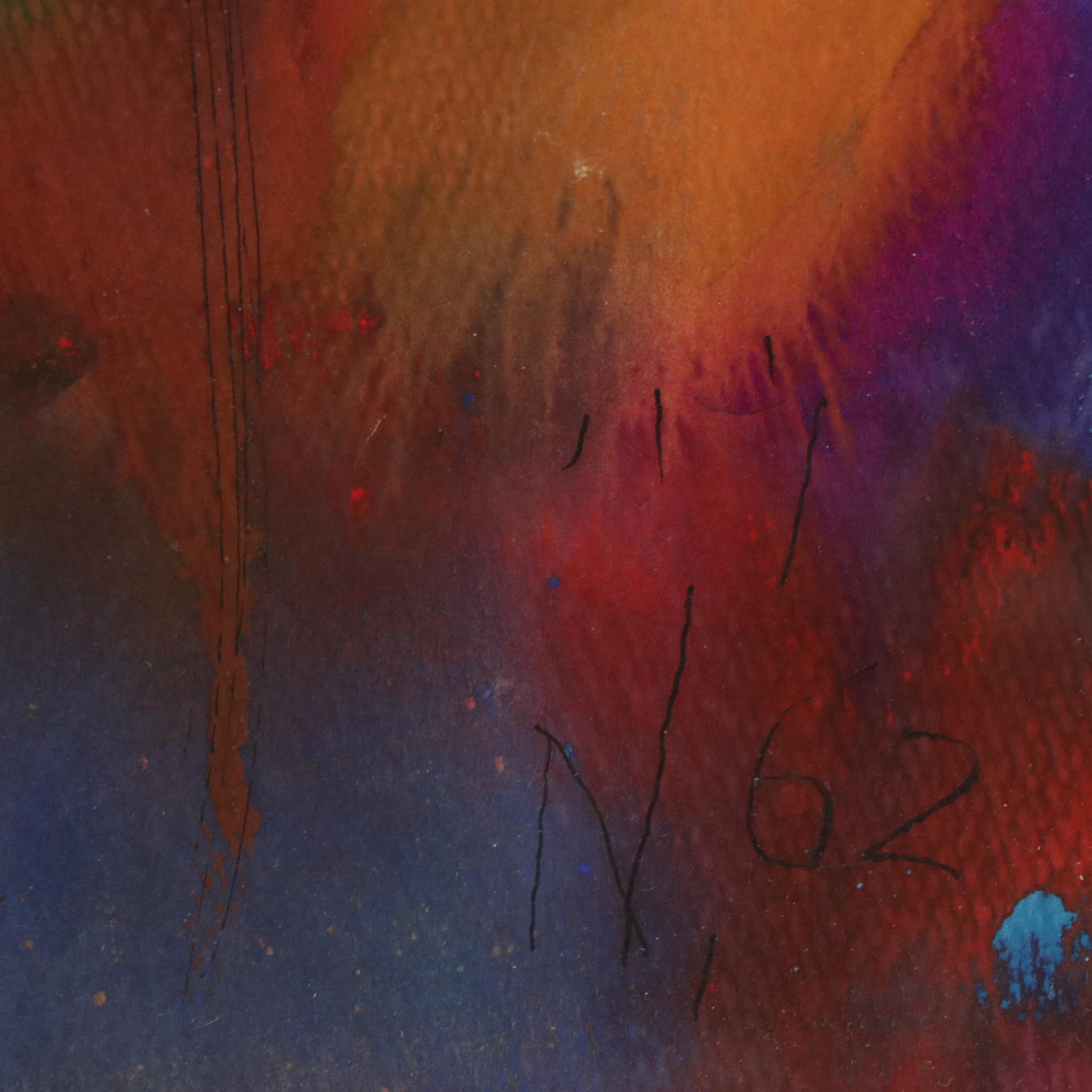 Abstract Composition With Fish Acrylic Wash Painting "N. 62"