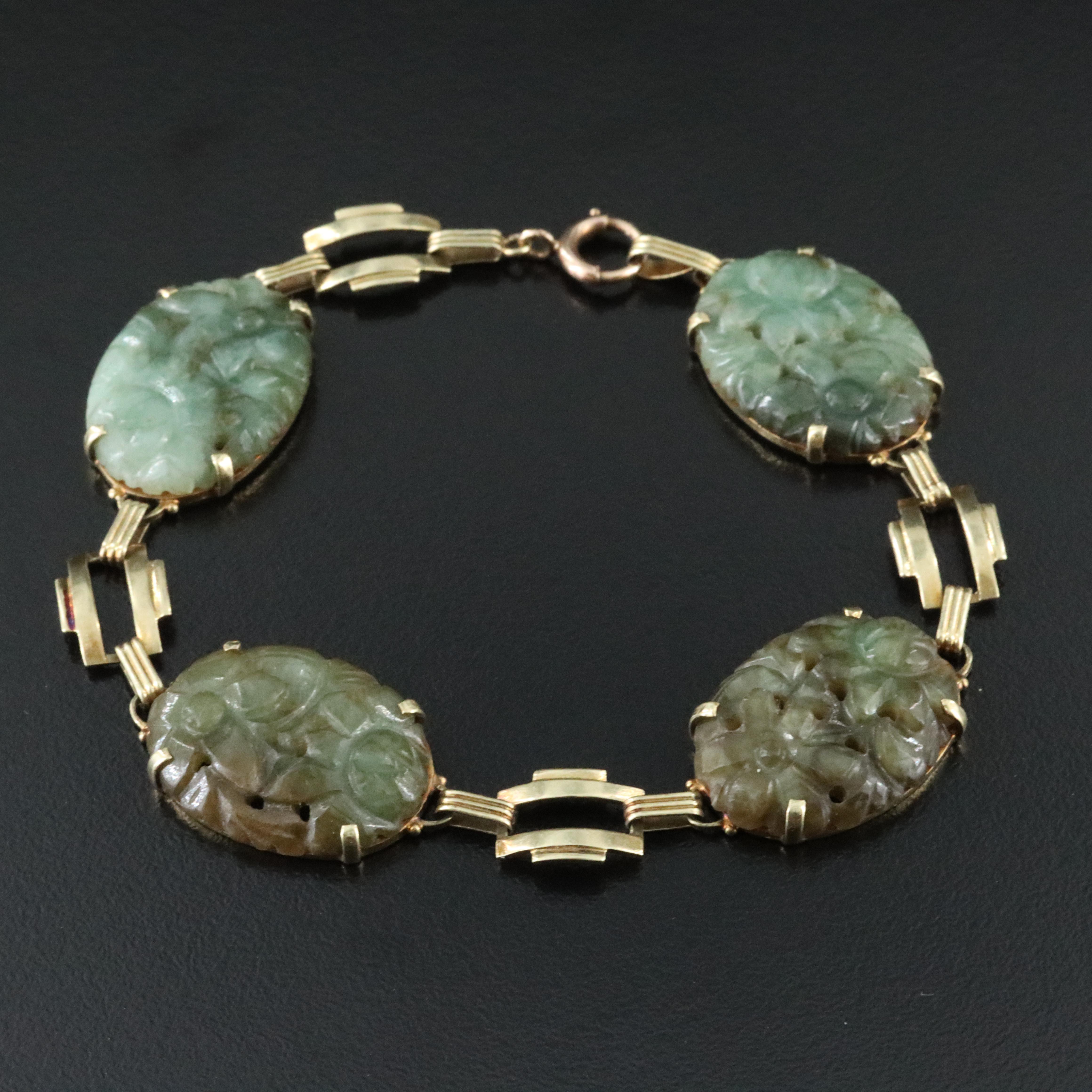 14K Carved Jadeite Bracelet