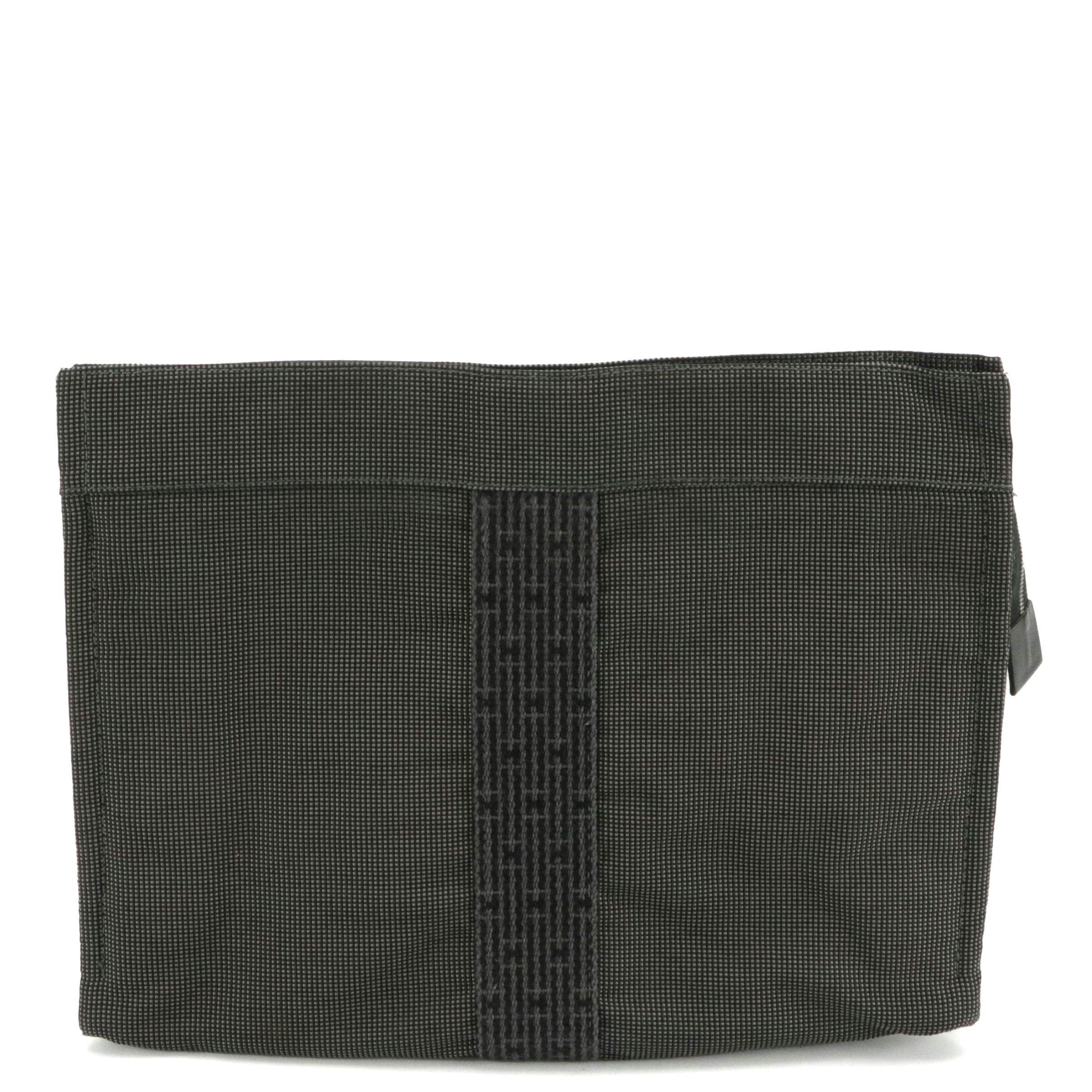 Hermès Toile Canvas Herline Zip Clutch in Grey/Black