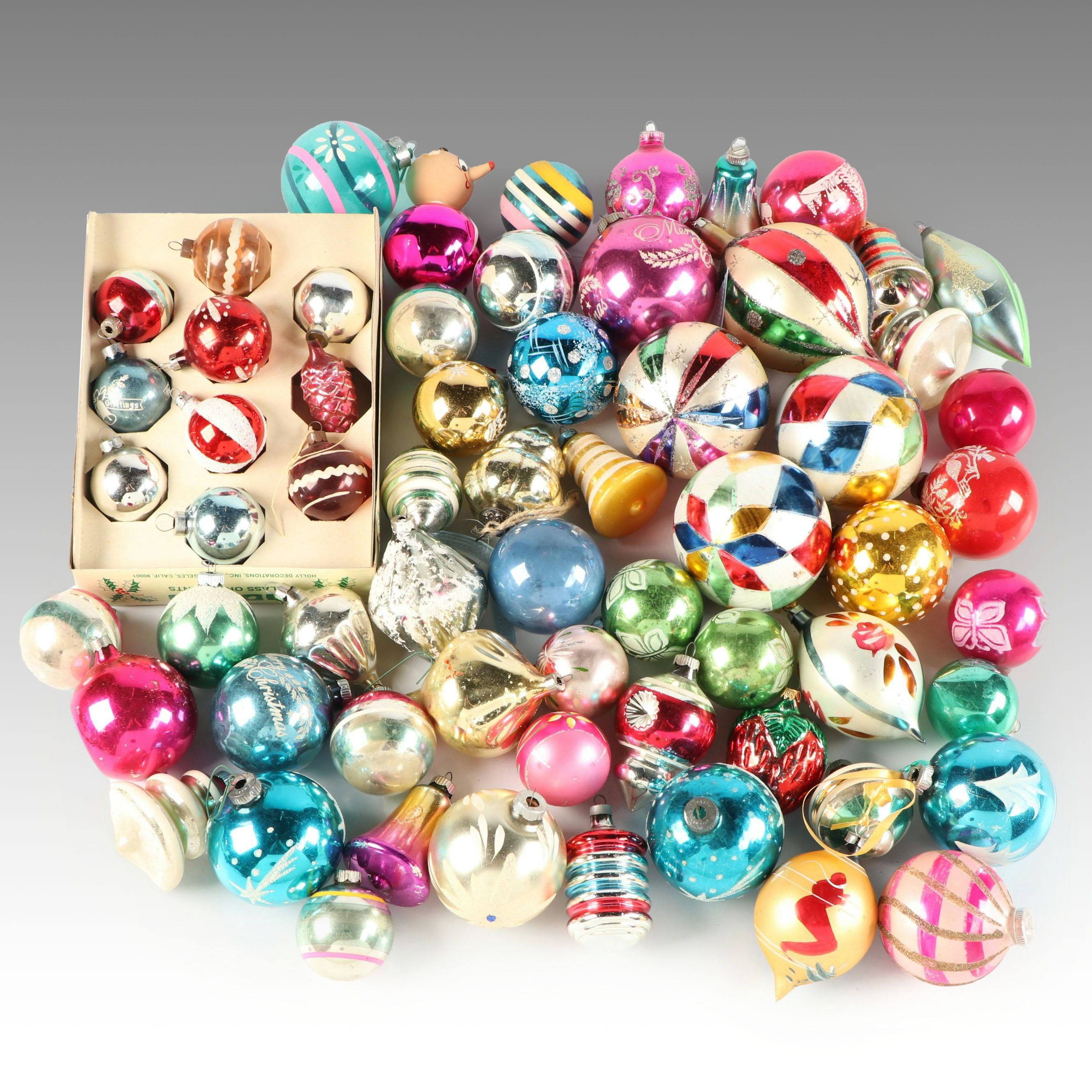 Vintage Shiny Brite and Other Mercury Glass Ornaments, Mid to Late 20th Century