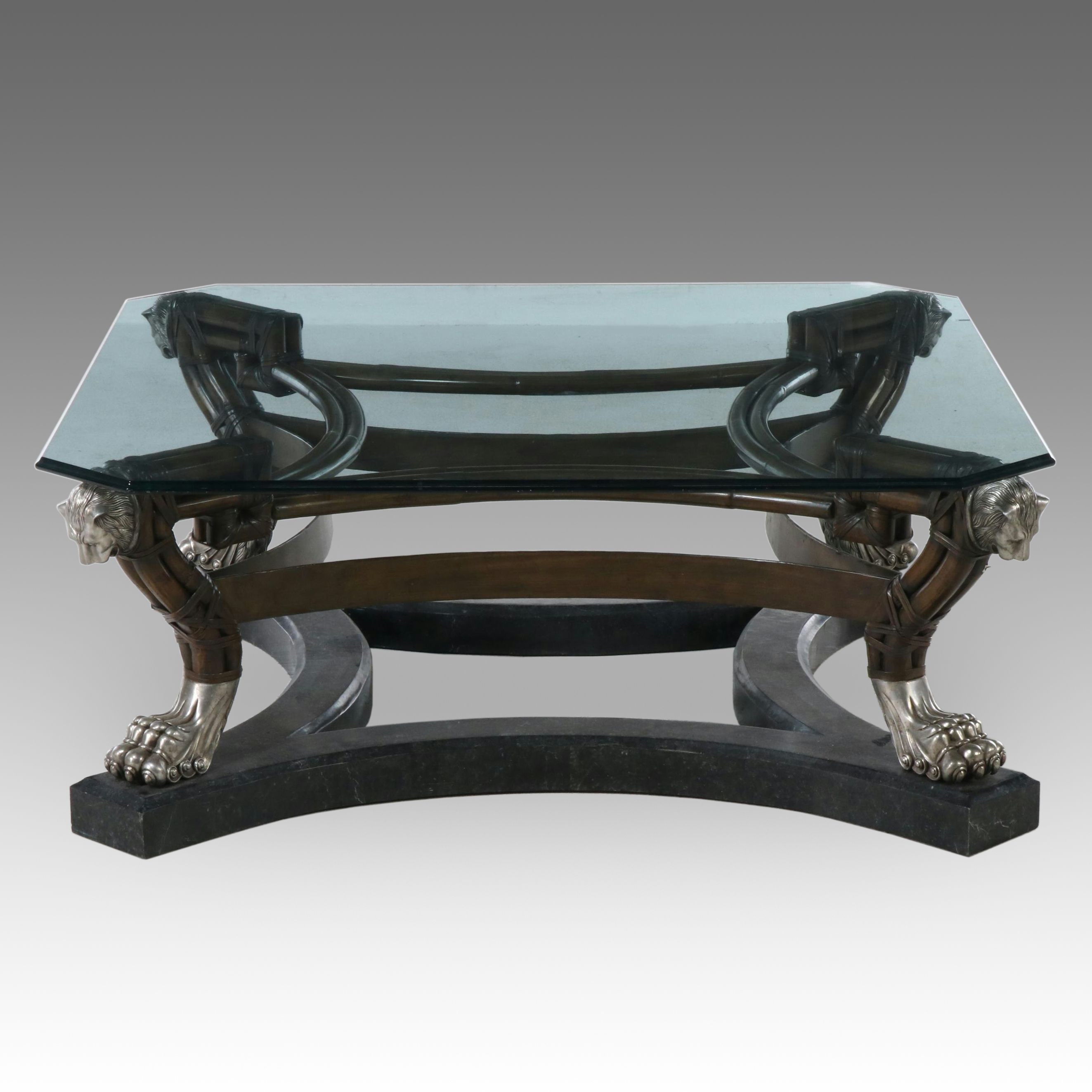 Regency Style Coffee Table with Glass Top after Maitland-Smith