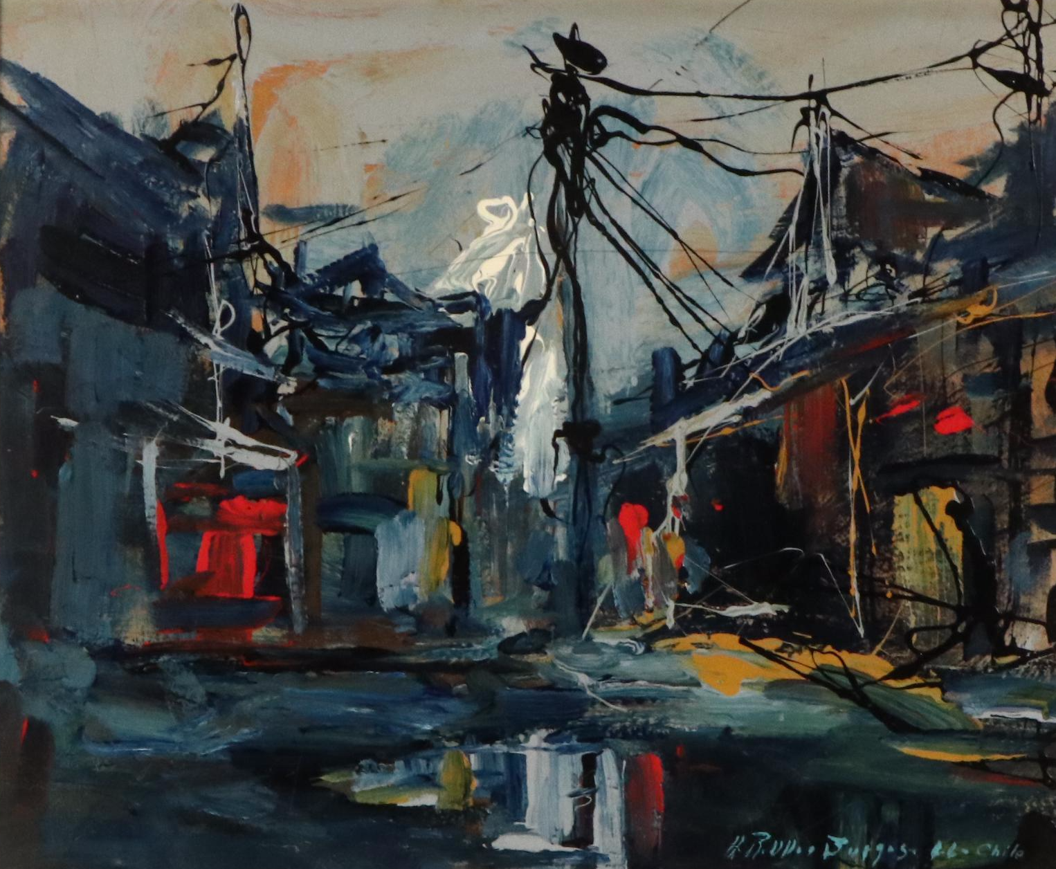 Héctor Raúl Ulloa Burgos Chilean Village Street Scene, Circa 1966