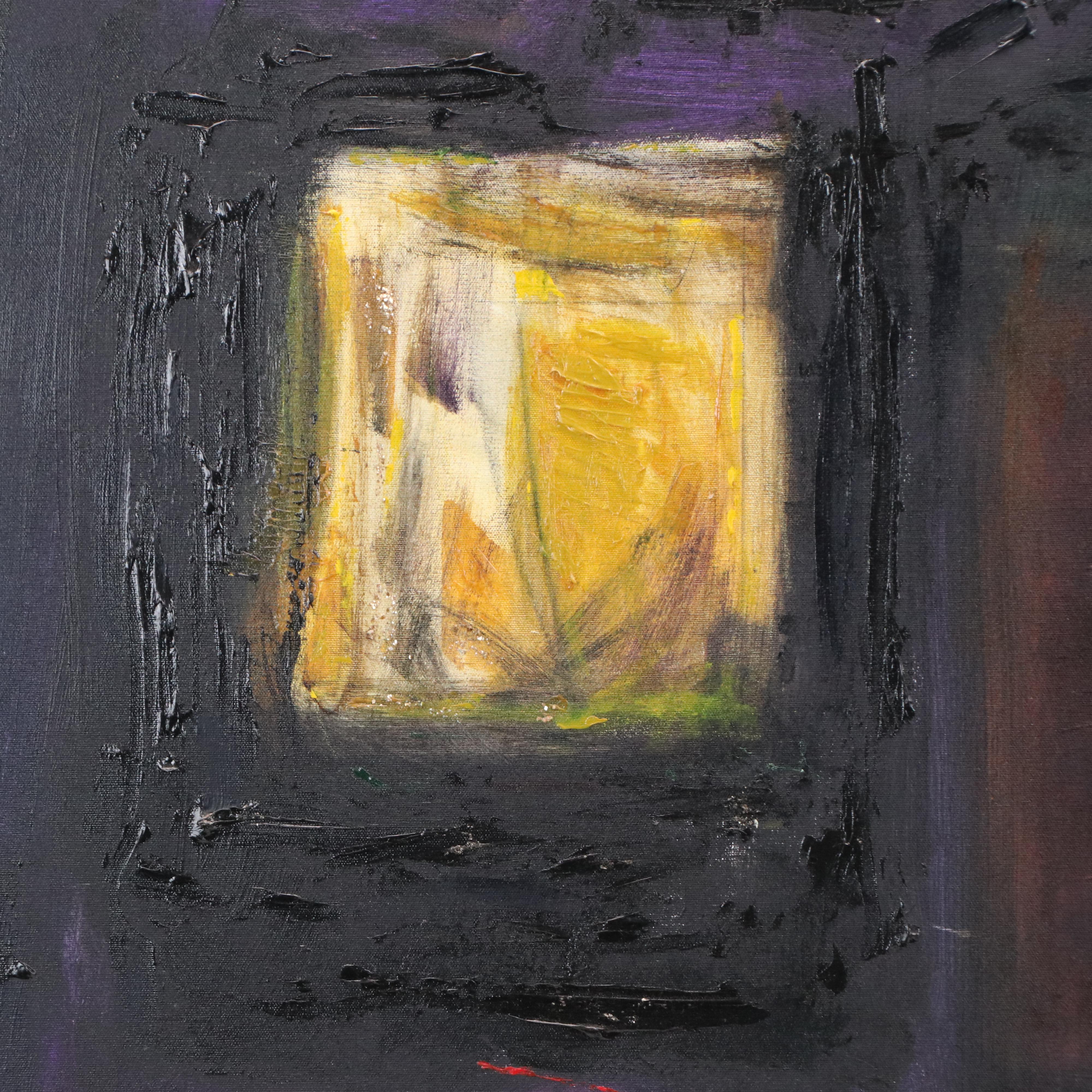 Abstract Oil Painting with Yellow Square, 1997
