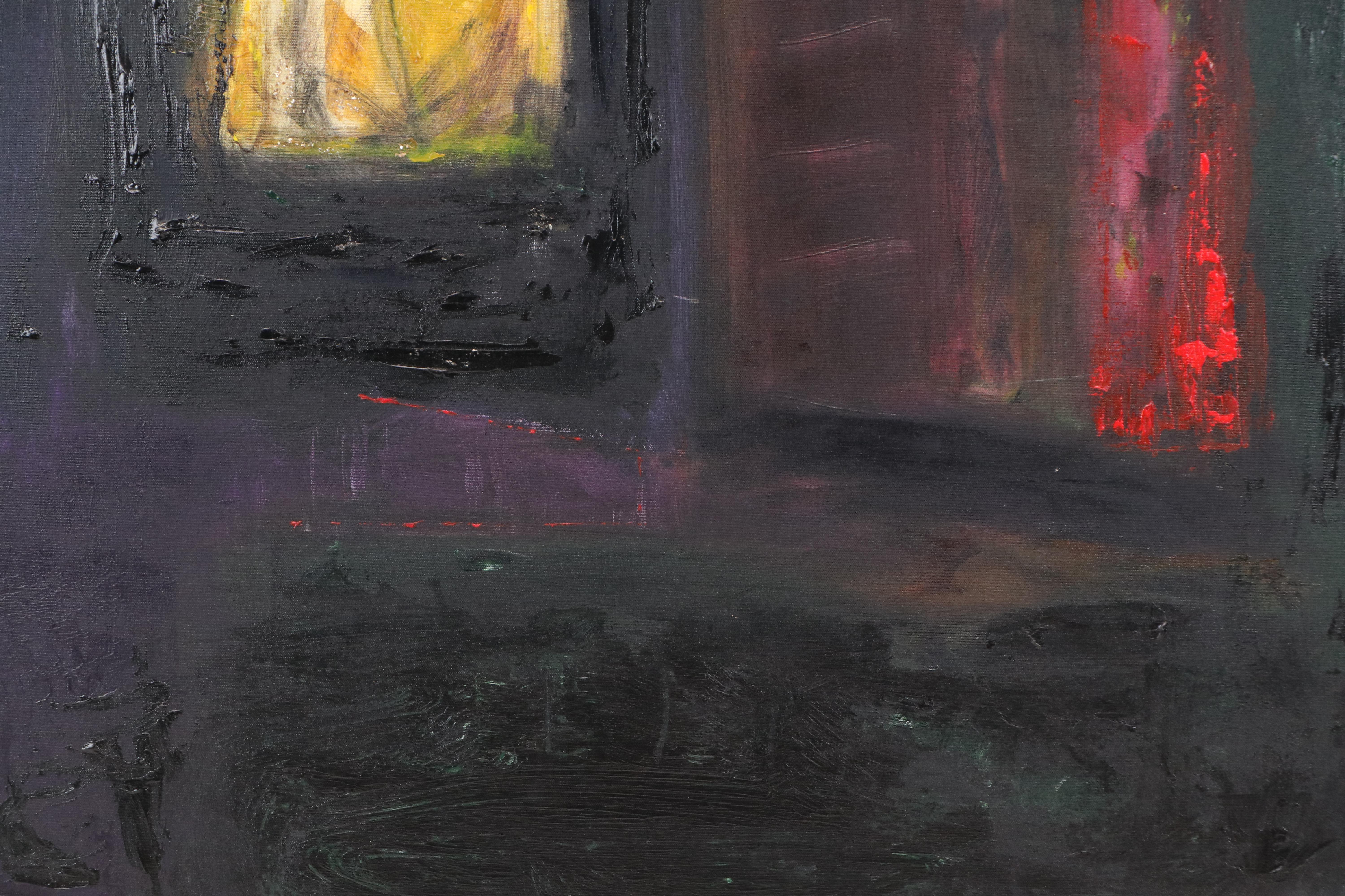 Abstract Oil Painting with Yellow Square, 1997