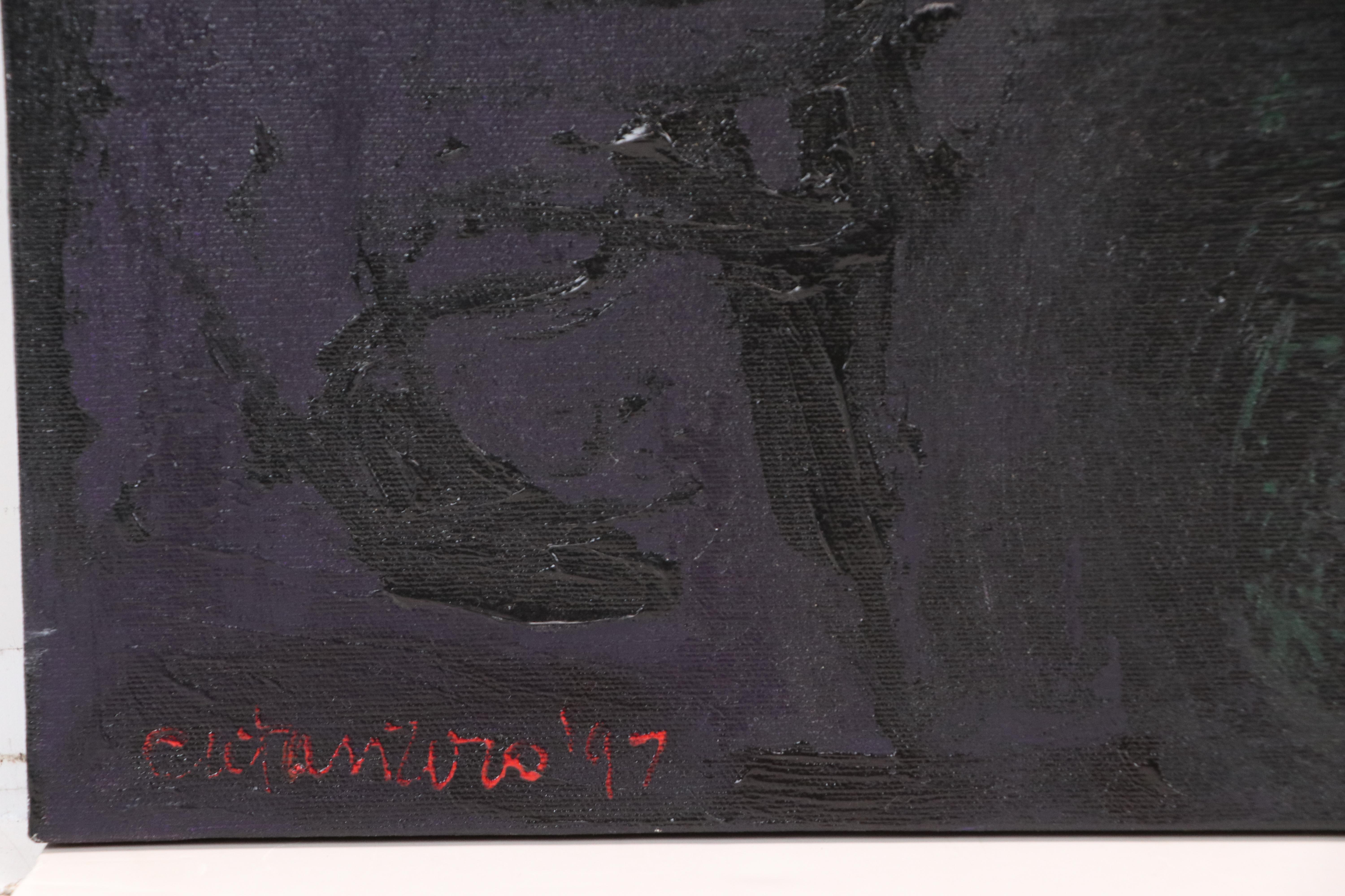 Abstract Oil Painting with Yellow Square, 1997