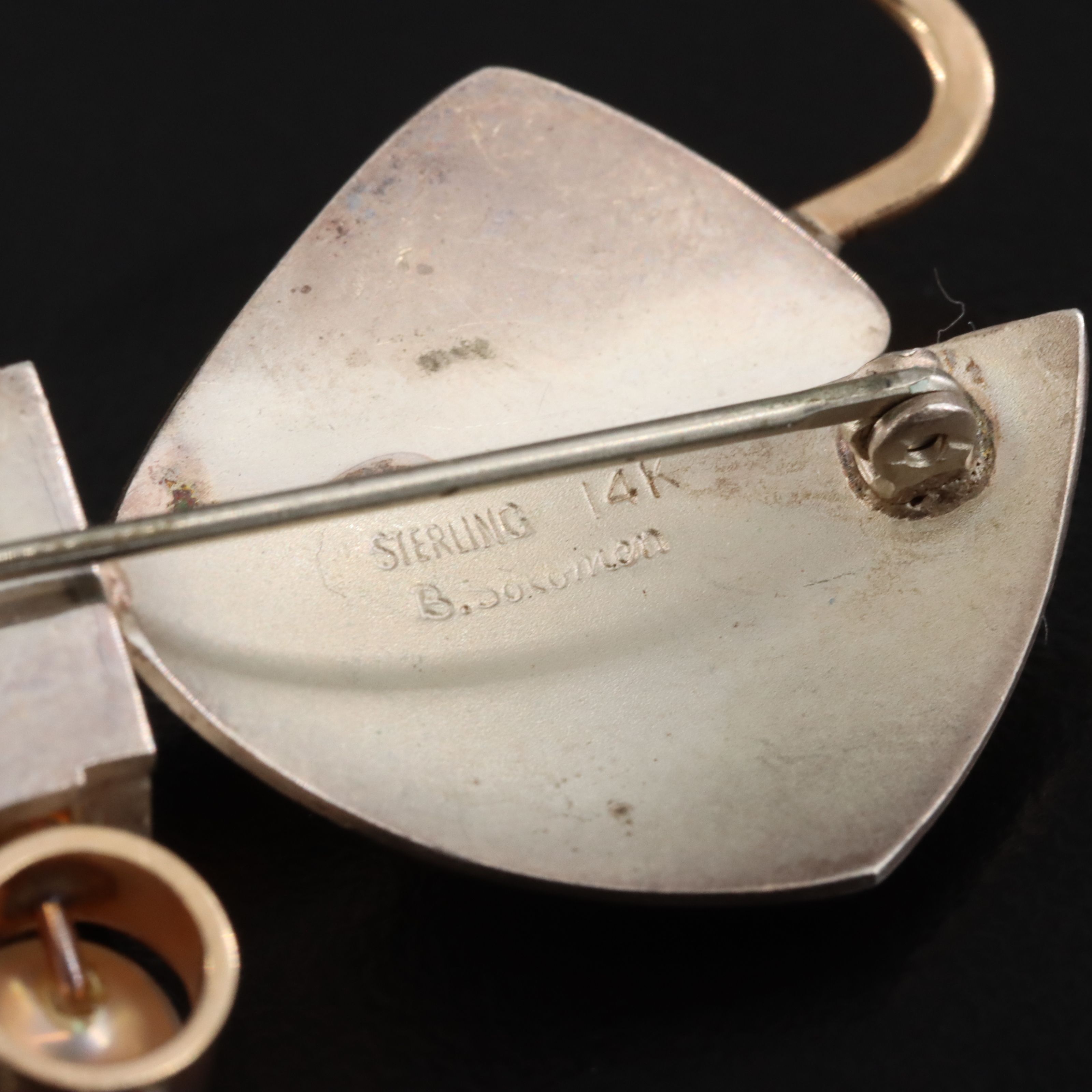 Beth Solomon Sterling Druzy, Peal, and Black Onyx Brooch with 14K Accents