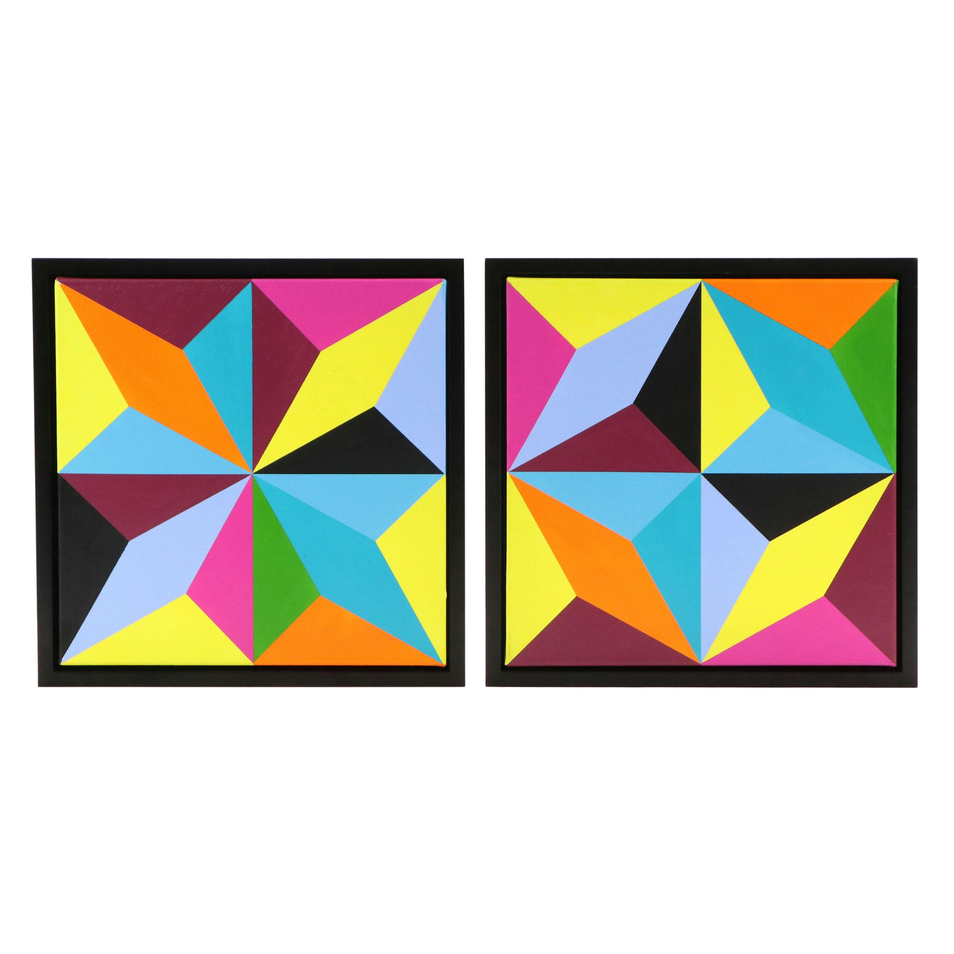 deSanto Geometric Acrylic Diptych "Vector Bloom," 2025