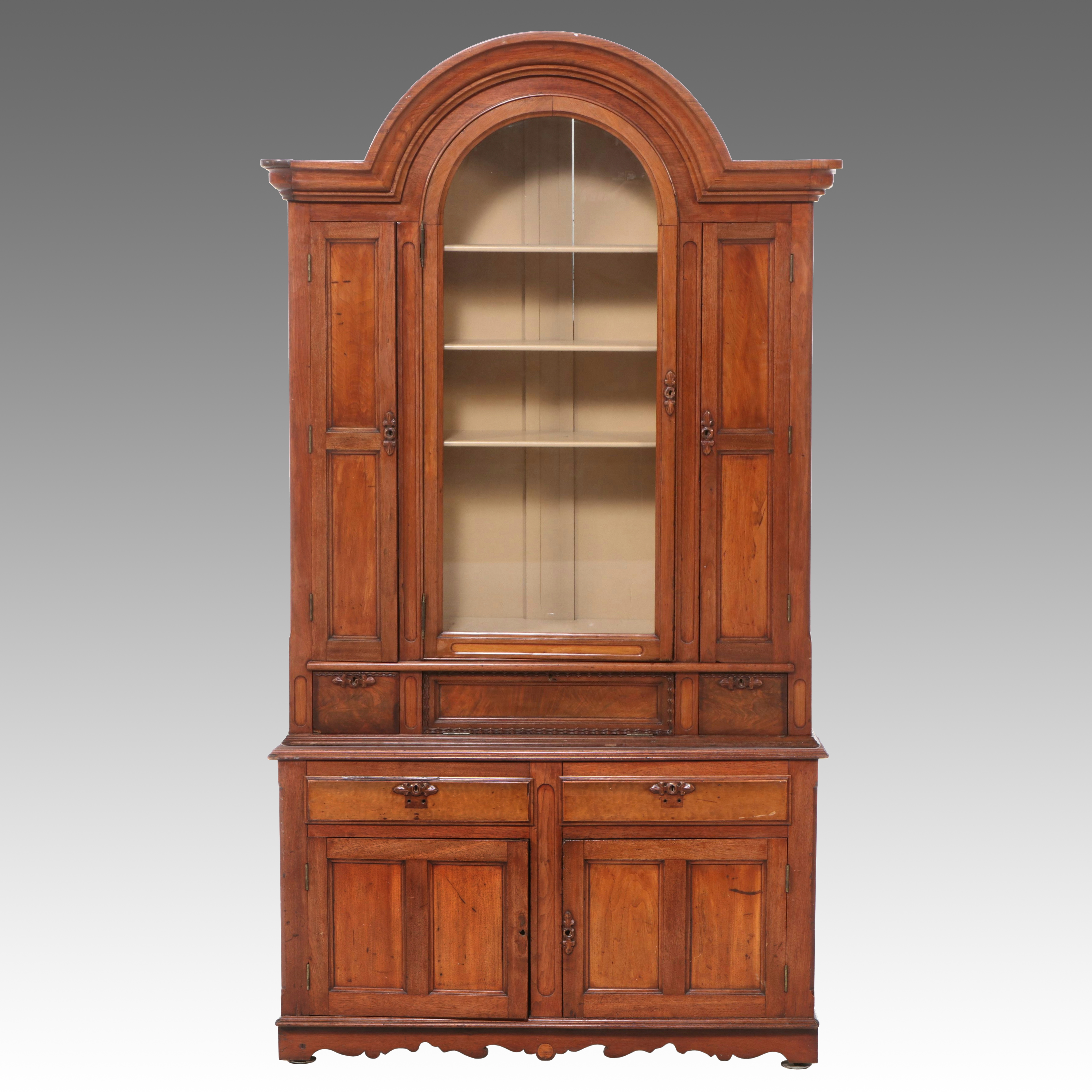 Antique Continental Walnut Book Case with Drop Down Desk