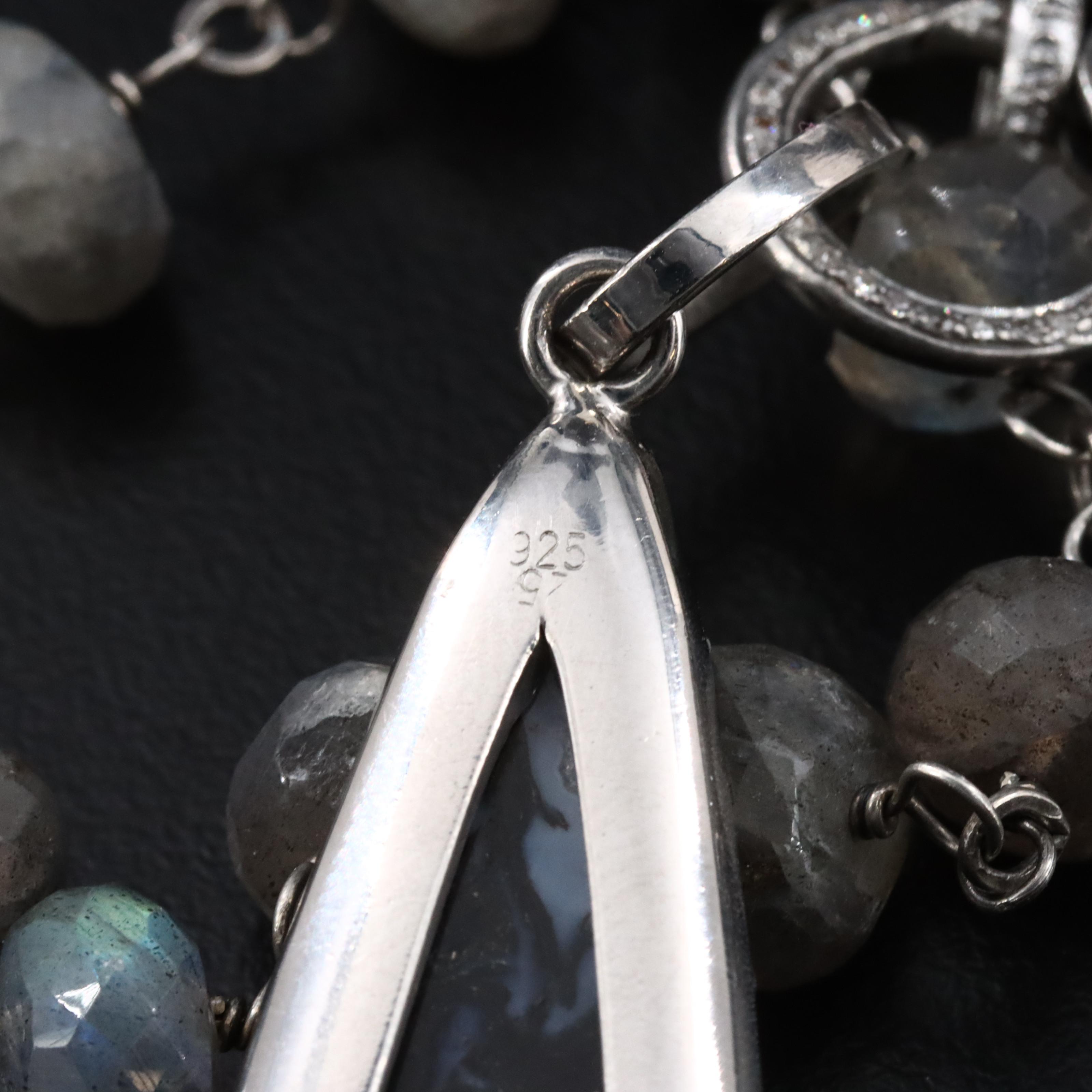 Sheryl Lowe Sterling Labradorite Necklace and Fossilized Palm Root Drop Pendant