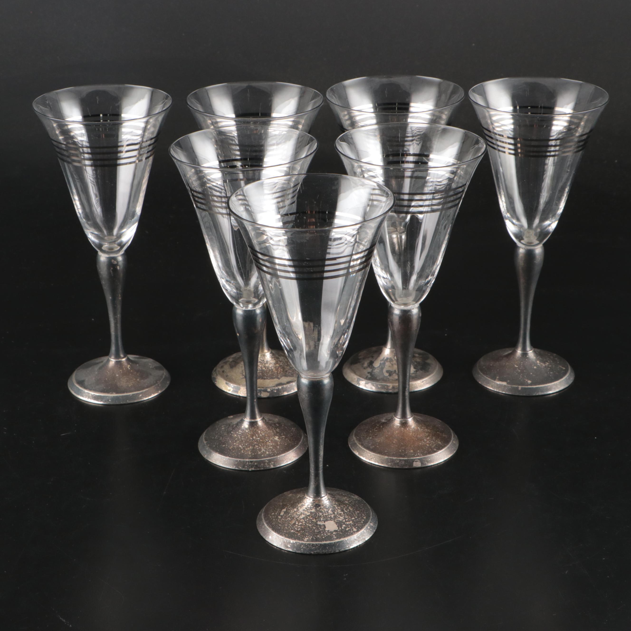 Glass Cocktail Glasses on Silver Plate Bases