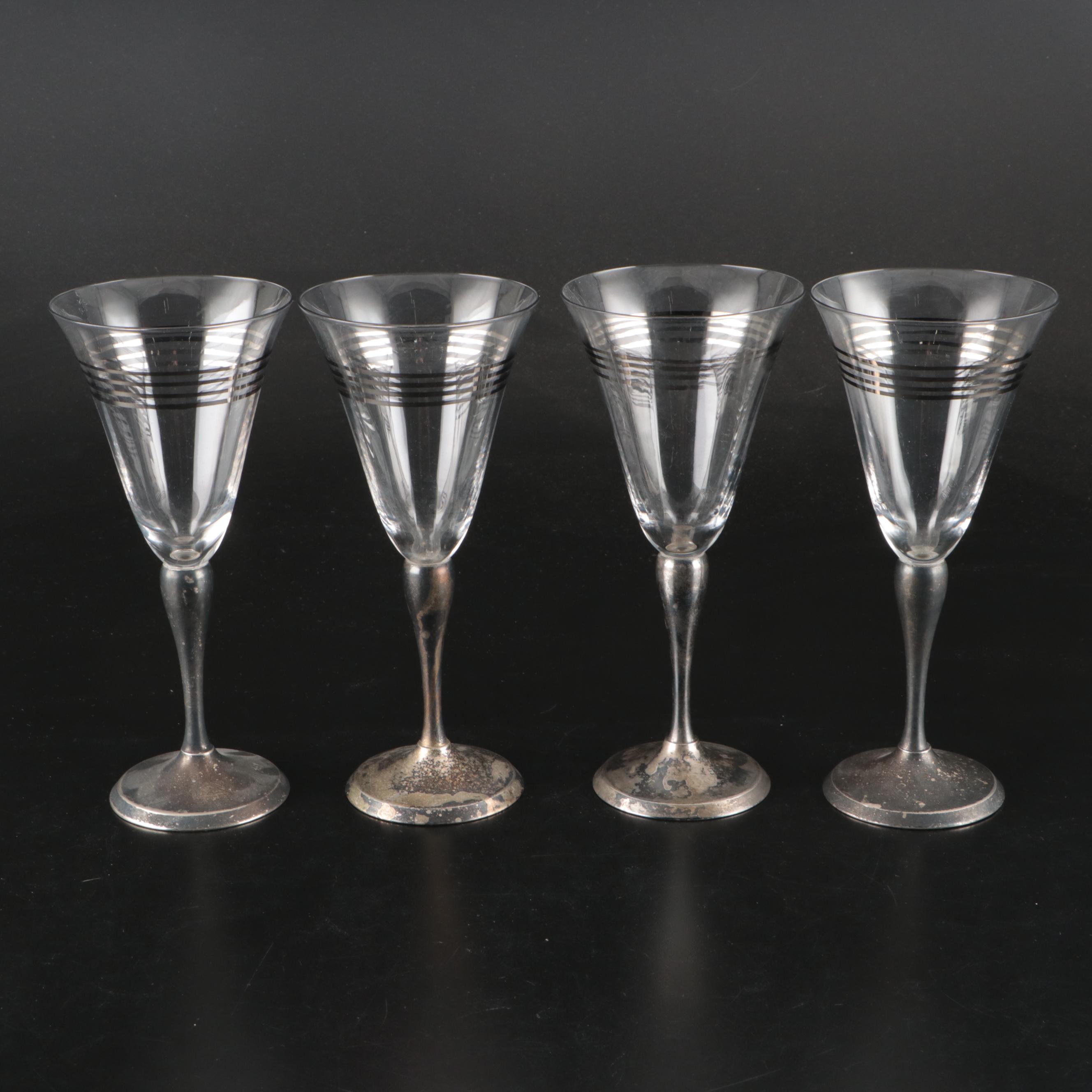 Glass Cocktail Glasses on Silver Plate Bases
