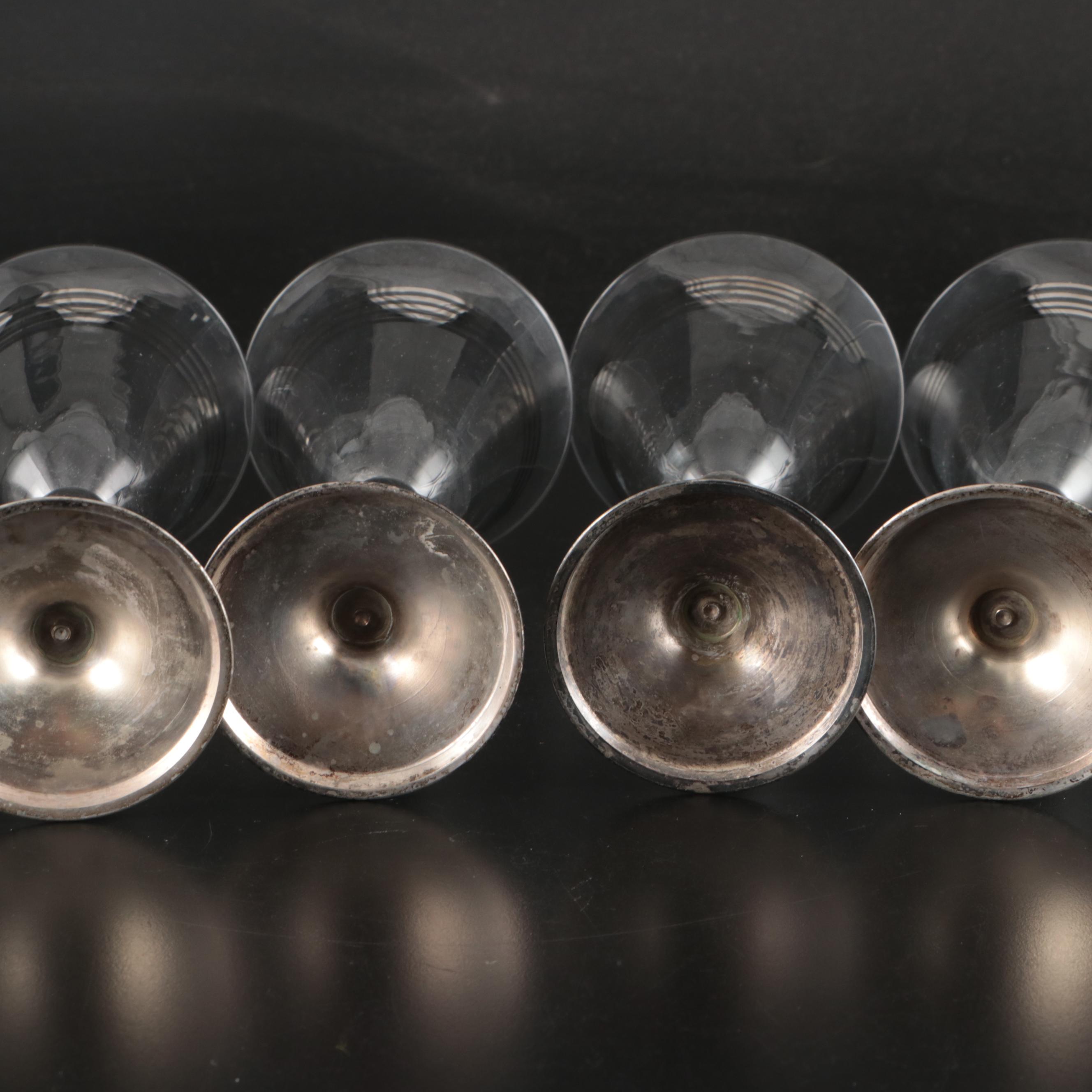 Glass Cocktail Glasses on Silver Plate Bases