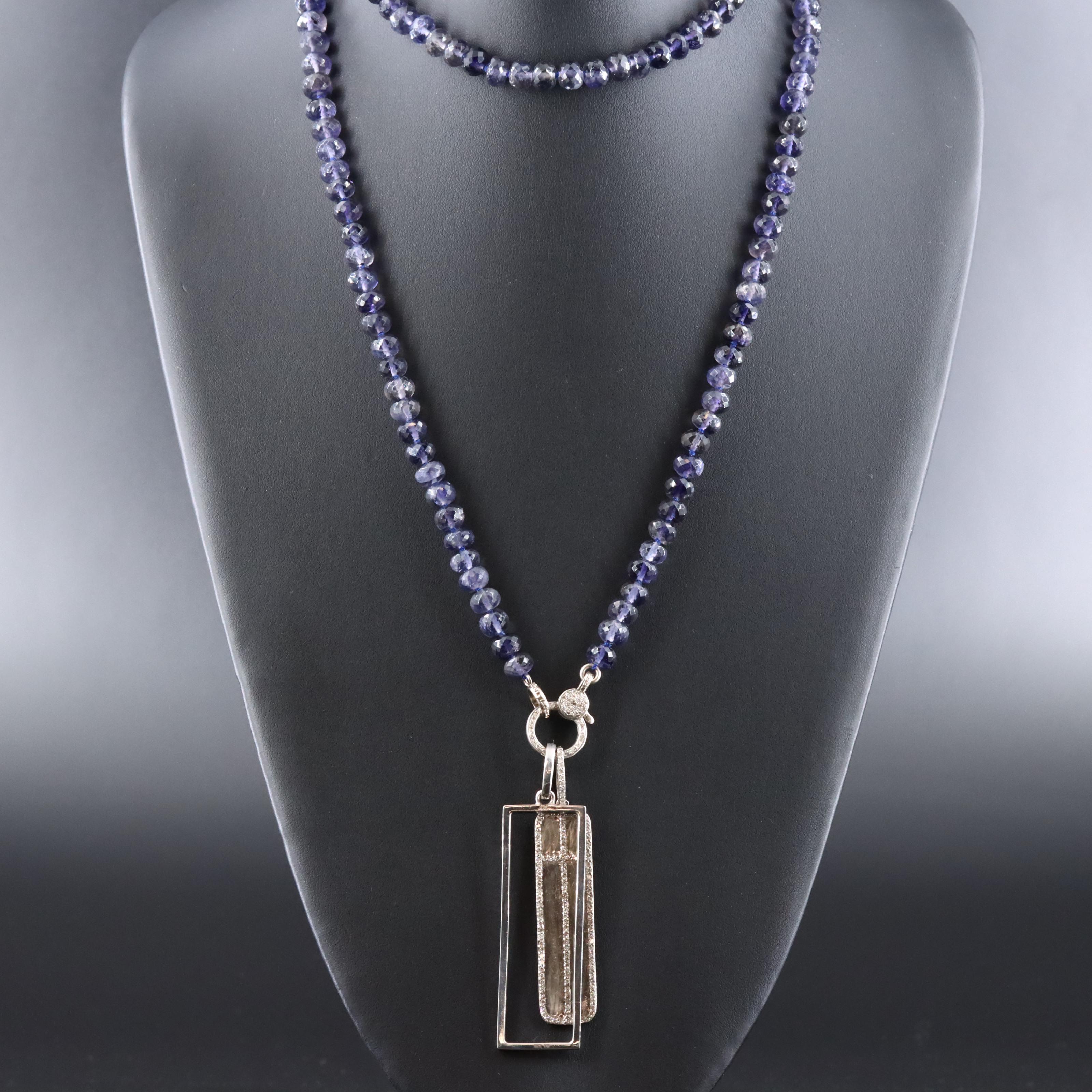 Sheryl Lowe Iolite Necklace with Cross and Rectangular Pendants with Diamonds