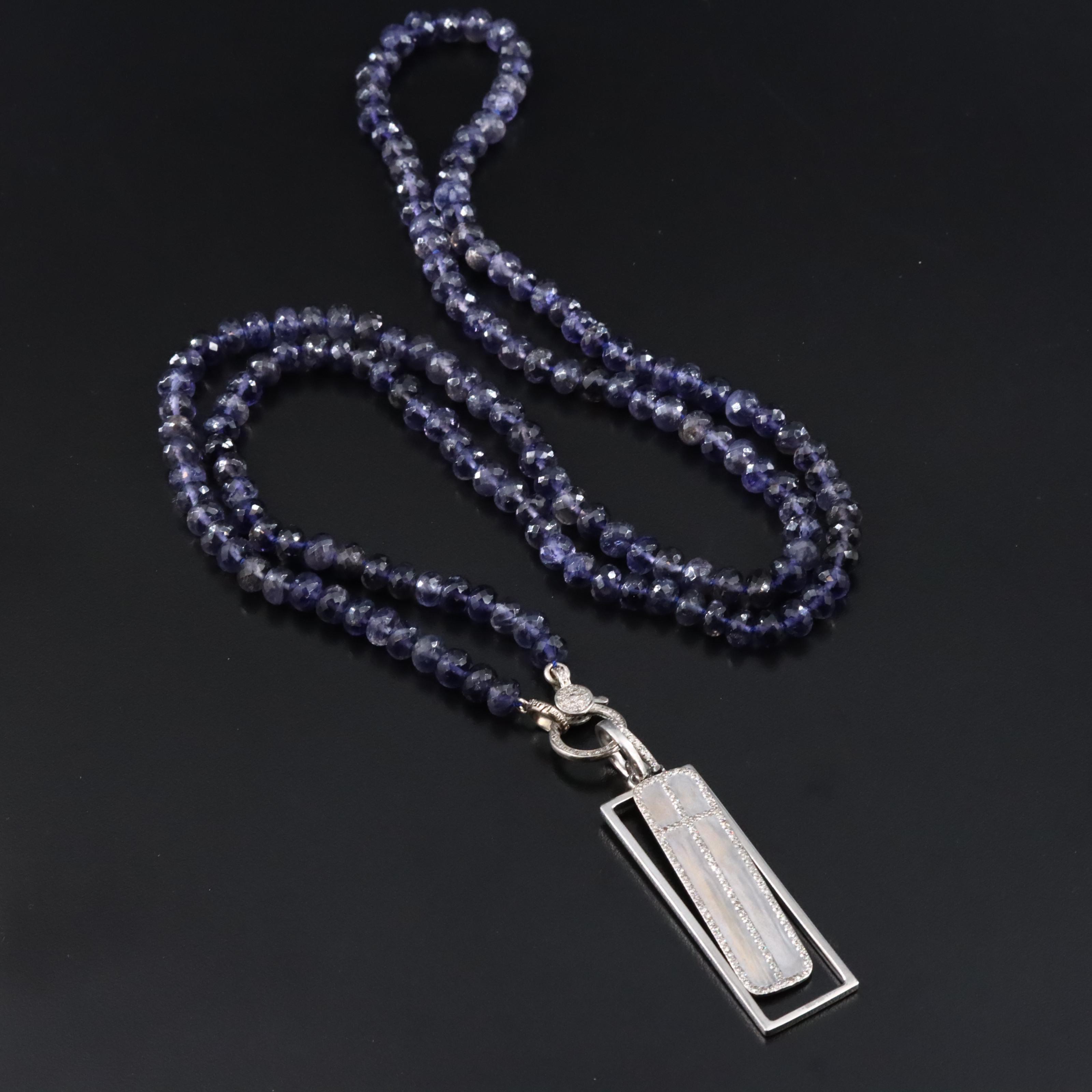Sheryl Lowe Iolite Necklace with Cross and Rectangular Pendants with Diamonds
