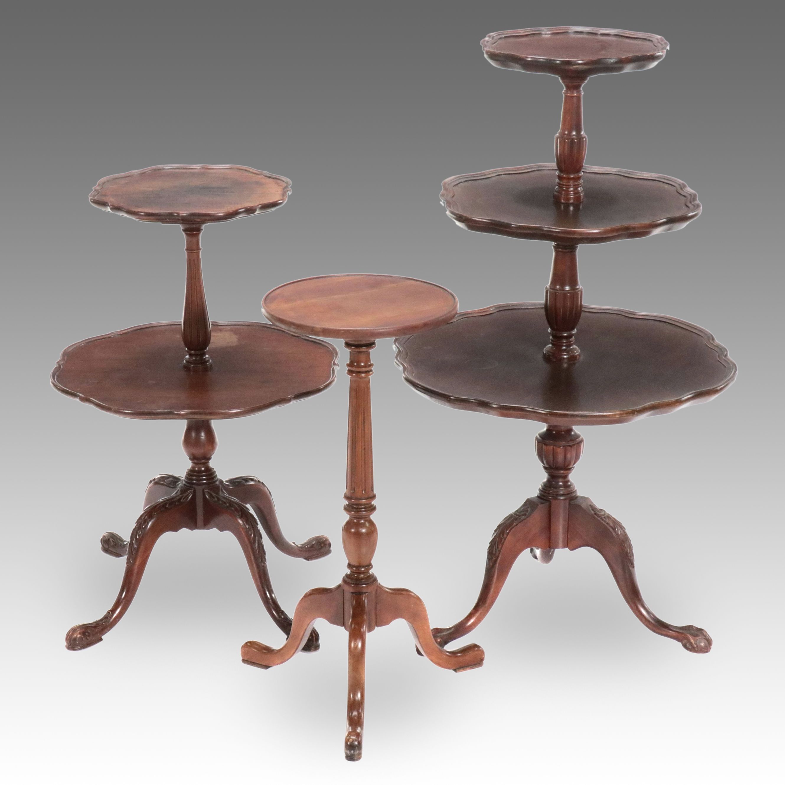 Georgian Style Mahogany Dumbwaiters with Cherry Candlestand, 1940s
