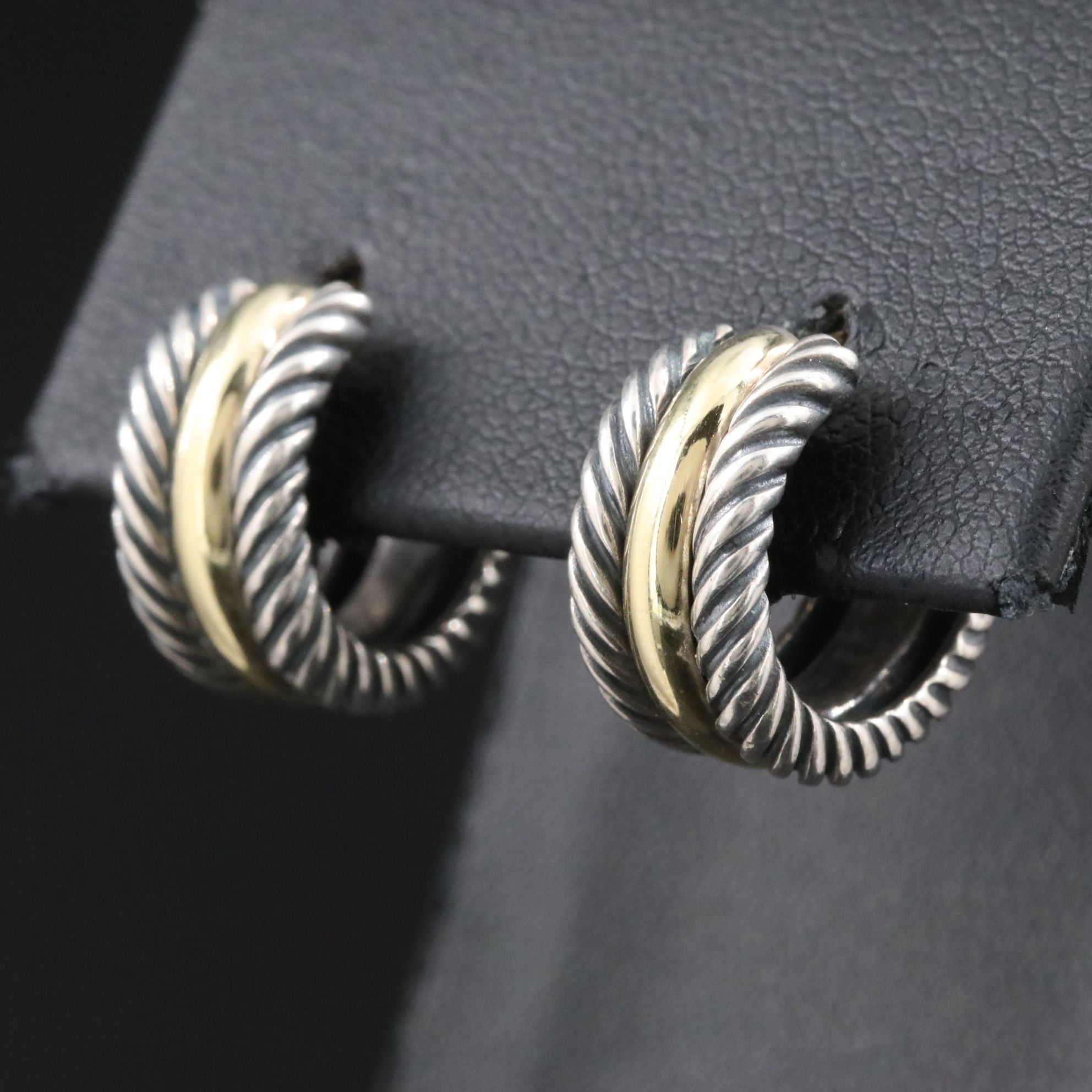 David Yurman Cable Classics Sterling and 14K Hoop Earrings