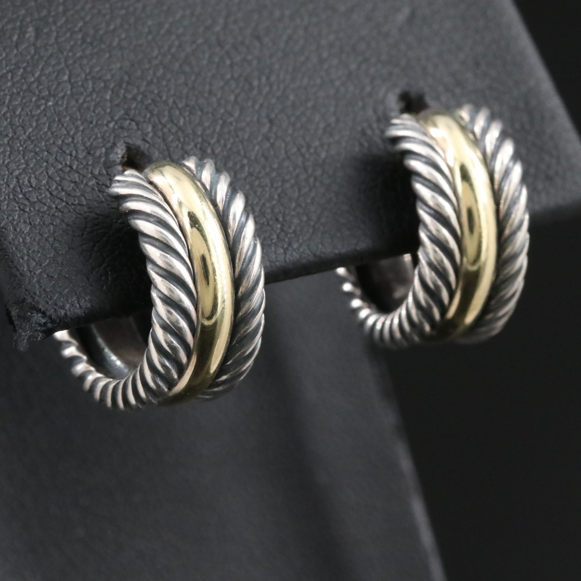 David Yurman Cable Classics Sterling and 14K Hoop Earrings