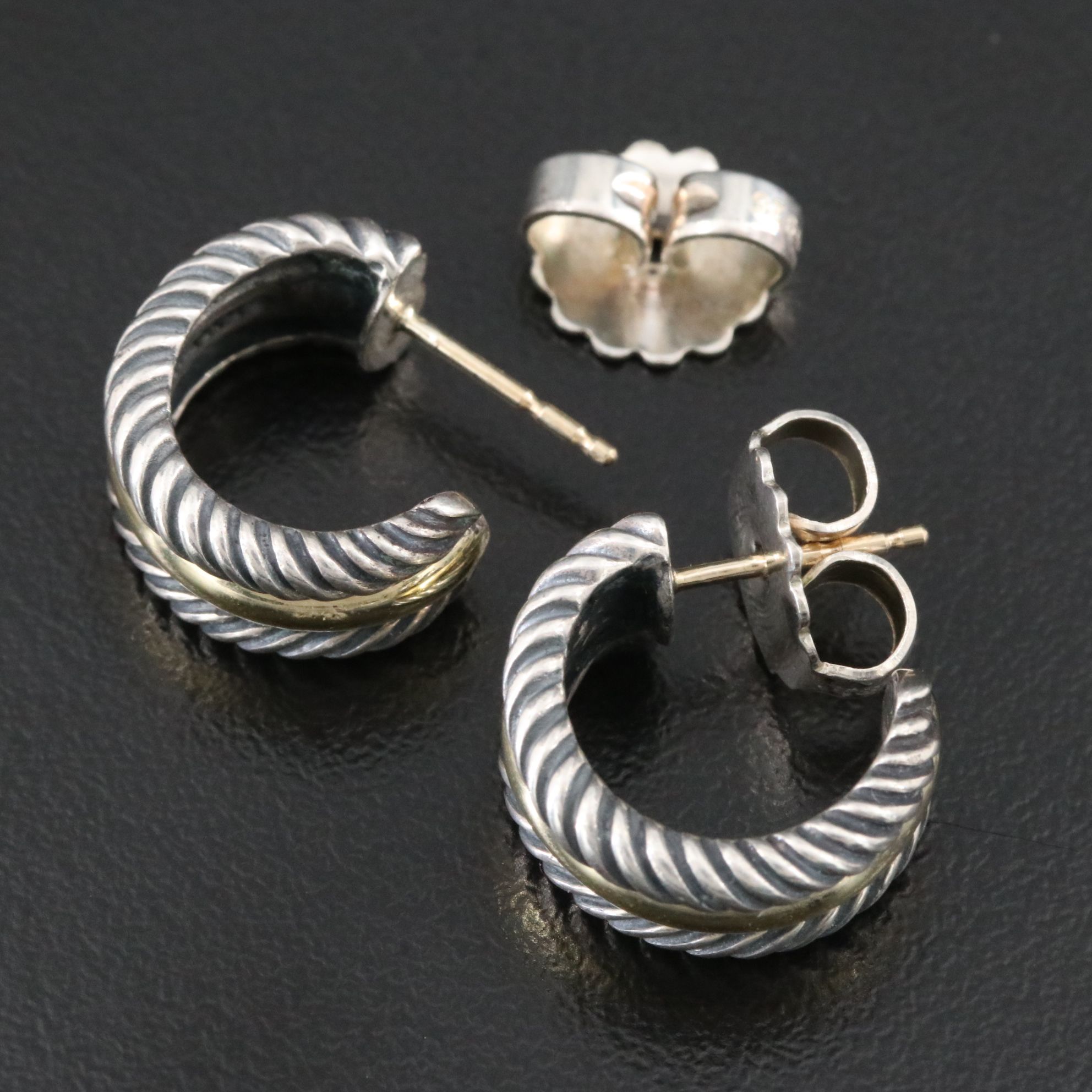 David Yurman Cable Classics Sterling and 14K Hoop Earrings