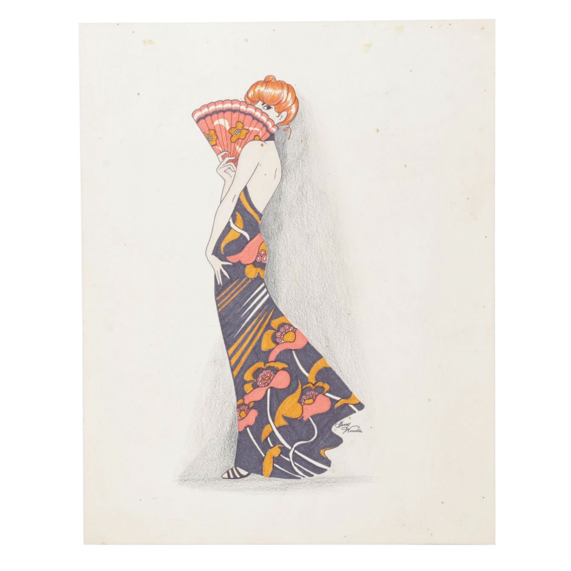 Gerry Woods Lithograph of Art Deco Style Fashion Illustration, Mid-20th Century