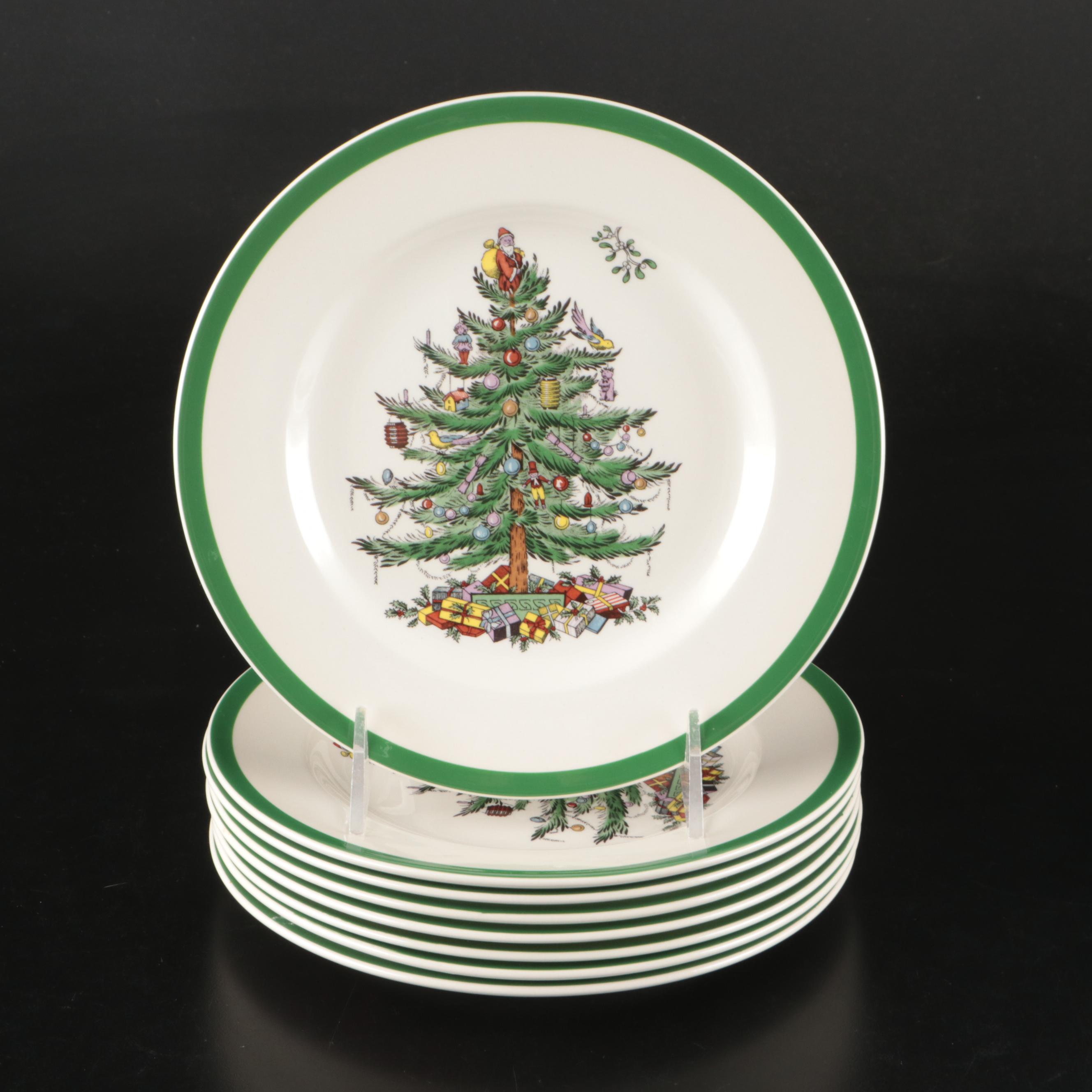 Spode "Christmas Tree" Ceramic and Glass Dinnerware with Lenox Porcelain Bowl