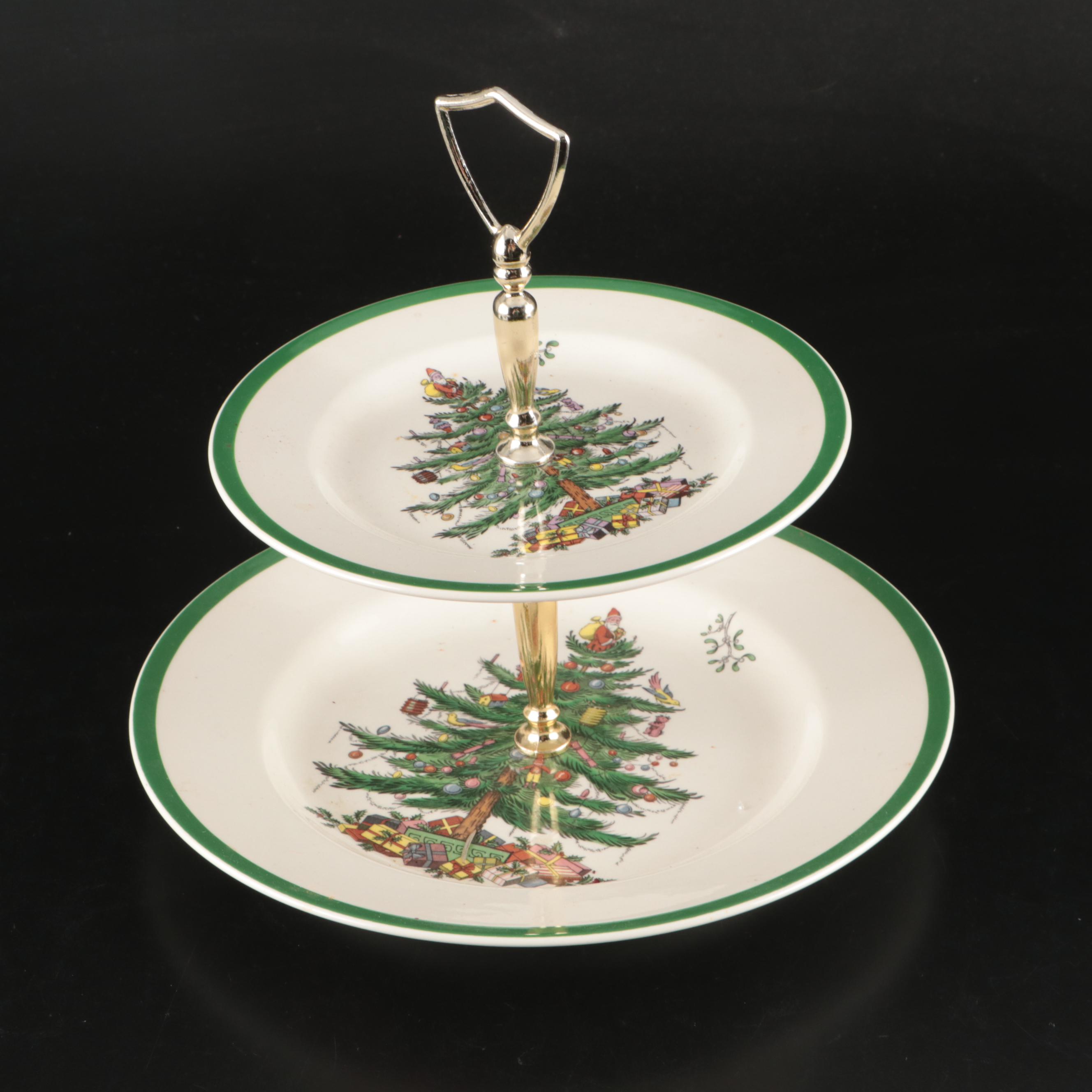 Spode "Christmas Tree" Ceramic and Glass Dinnerware with Lenox Porcelain Bowl