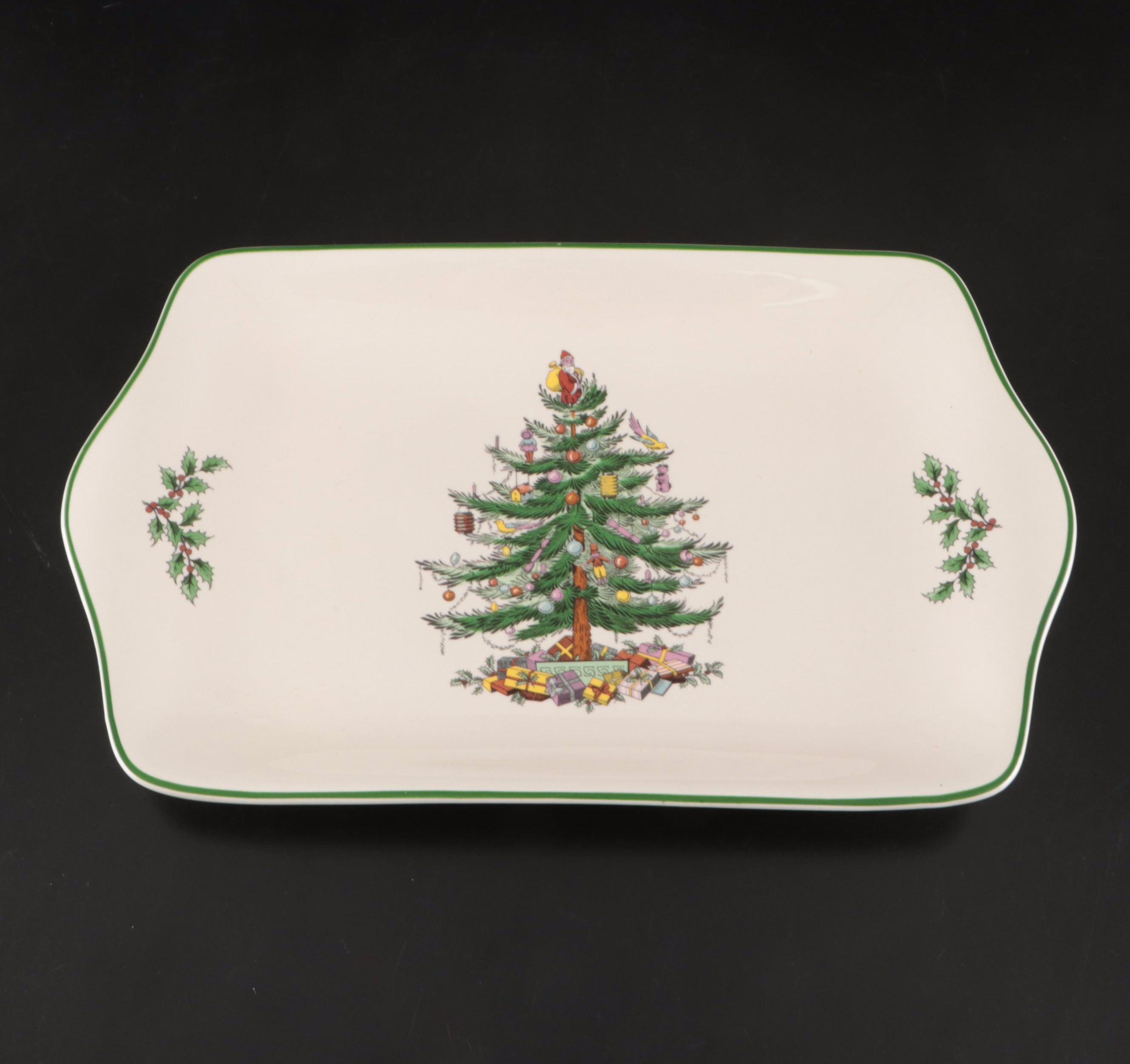 Spode "Christmas Tree" Ceramic and Glass Dinnerware with Lenox Porcelain Bowl
