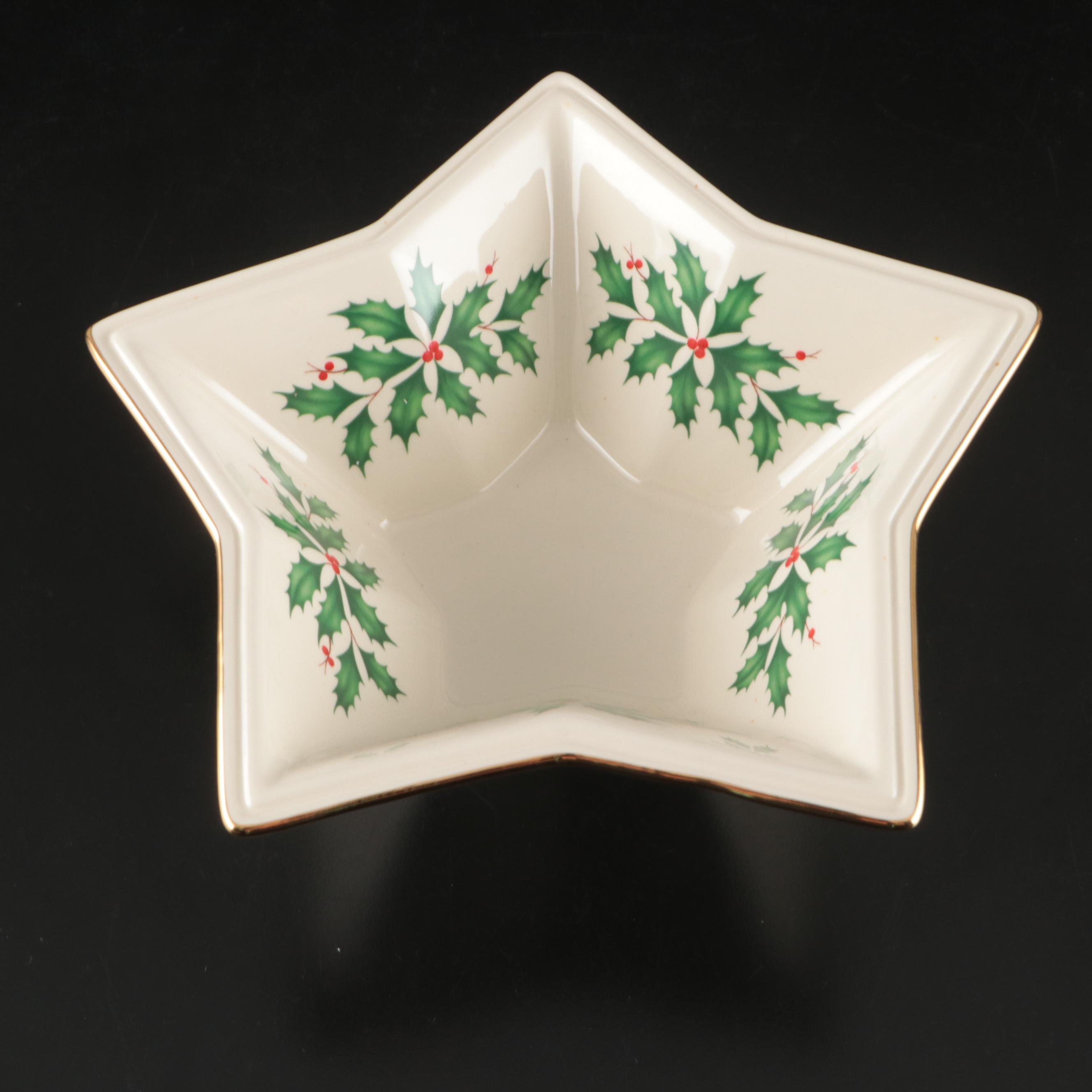 Spode "Christmas Tree" Ceramic and Glass Dinnerware with Lenox Porcelain Bowl